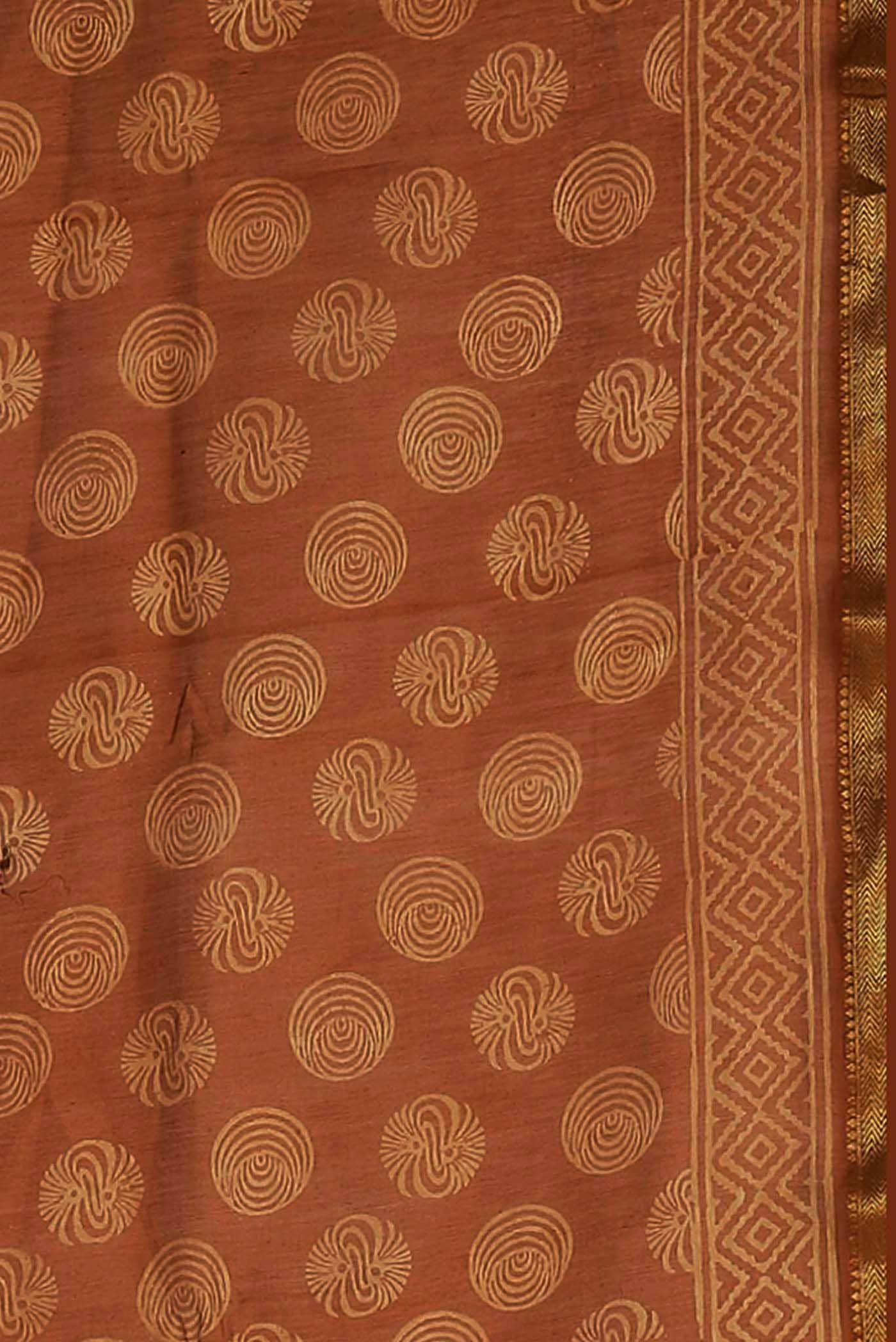 Rust Maheshwari Silk Cotton Saree