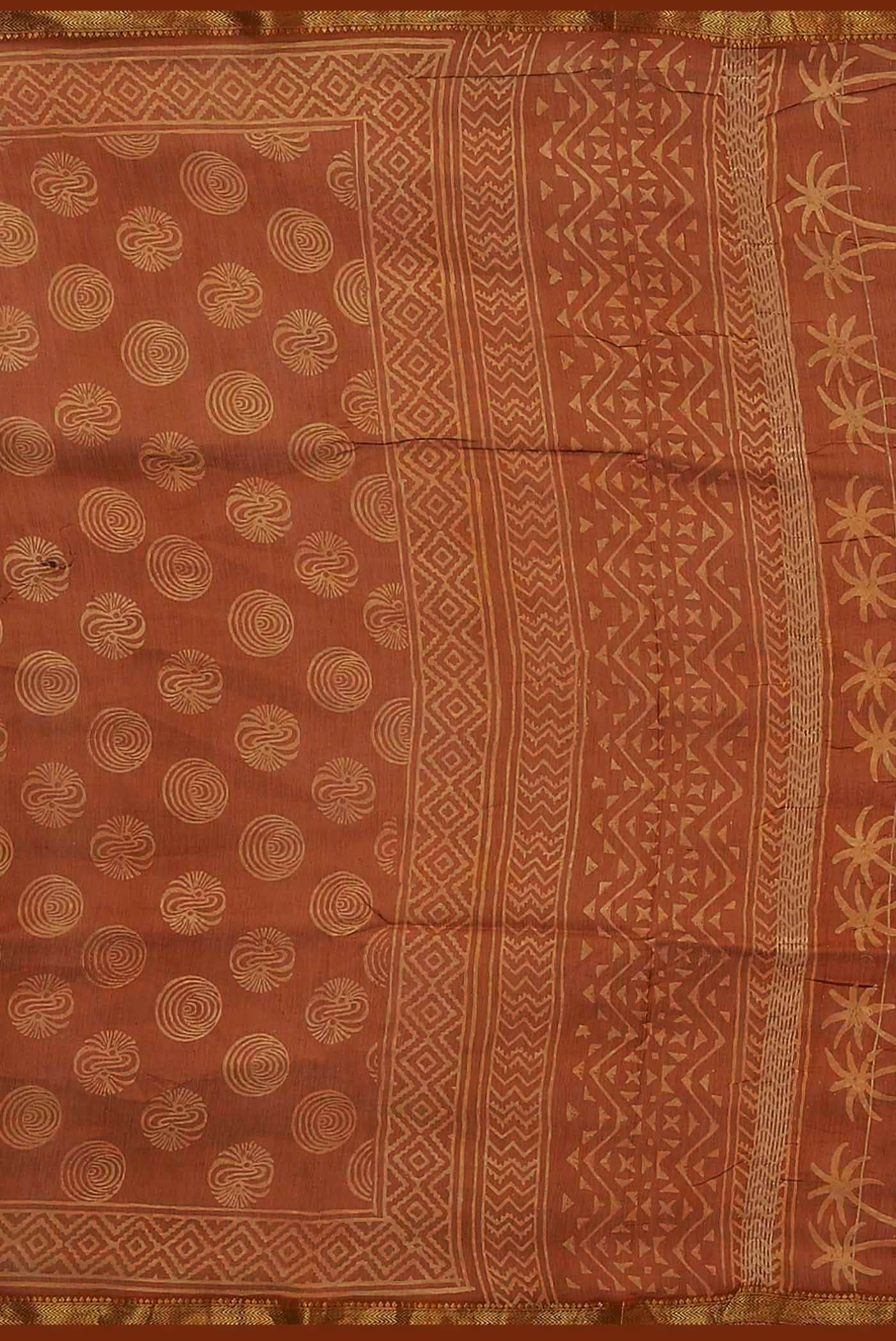 Rust Maheshwari Silk Cotton Saree