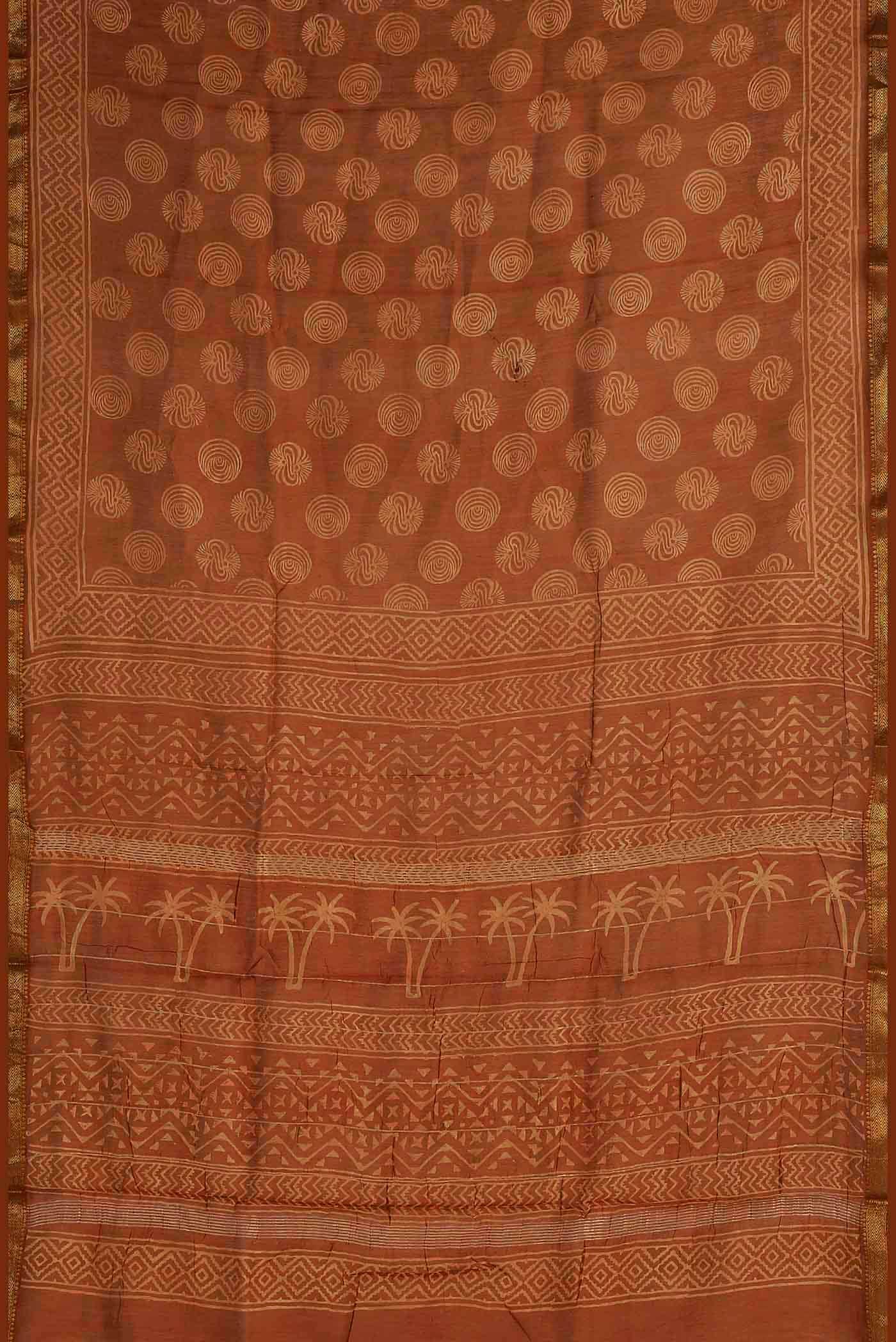 Rust Maheshwari Silk Cotton Saree