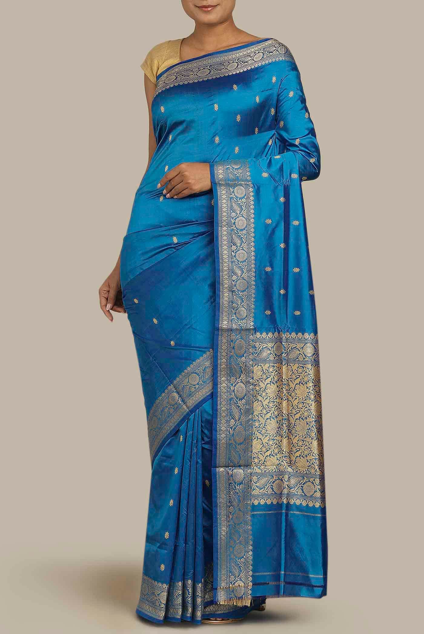 Blue Banarasi Katan Silk Saree