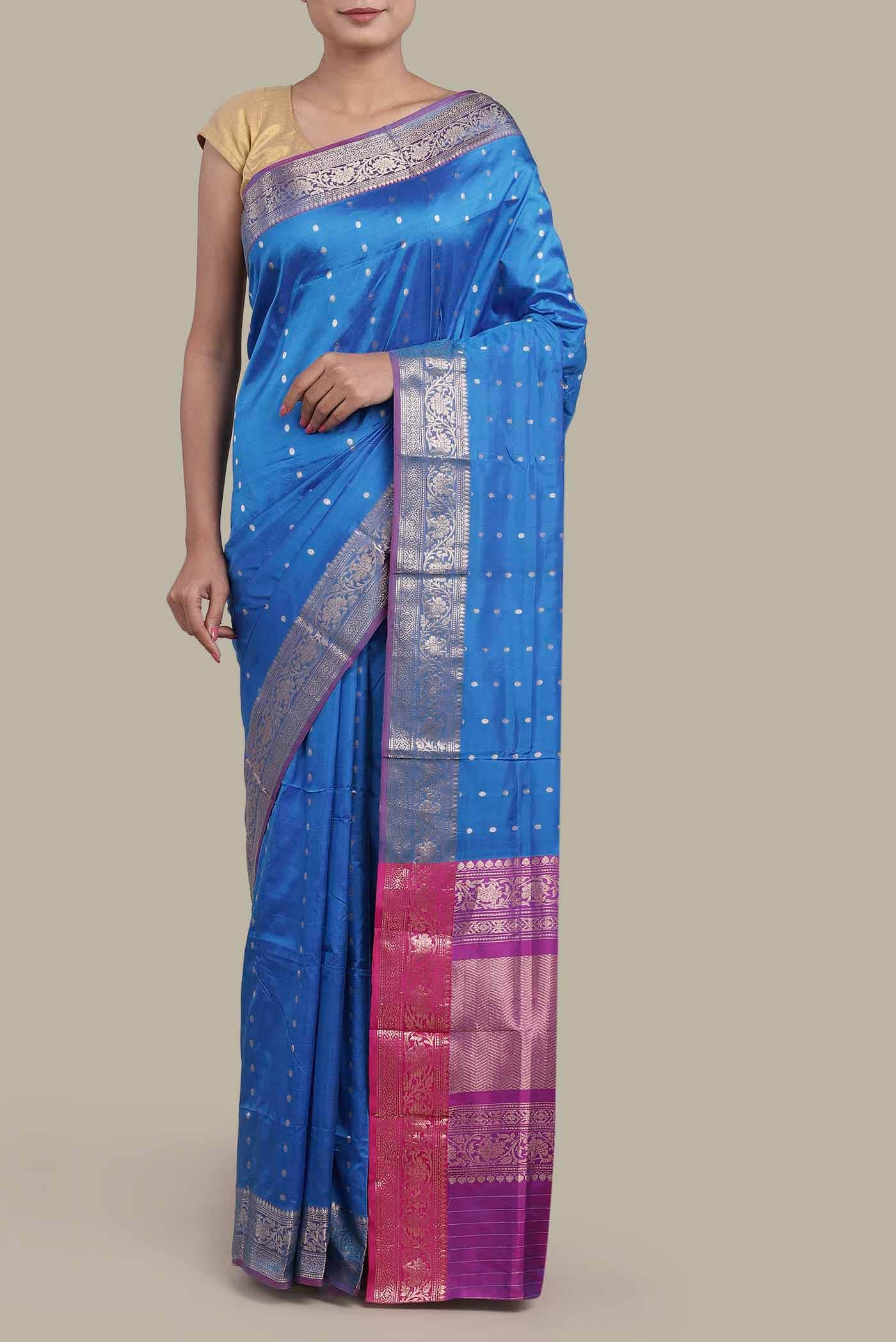 Blue Banarasi Katan Silk Saree