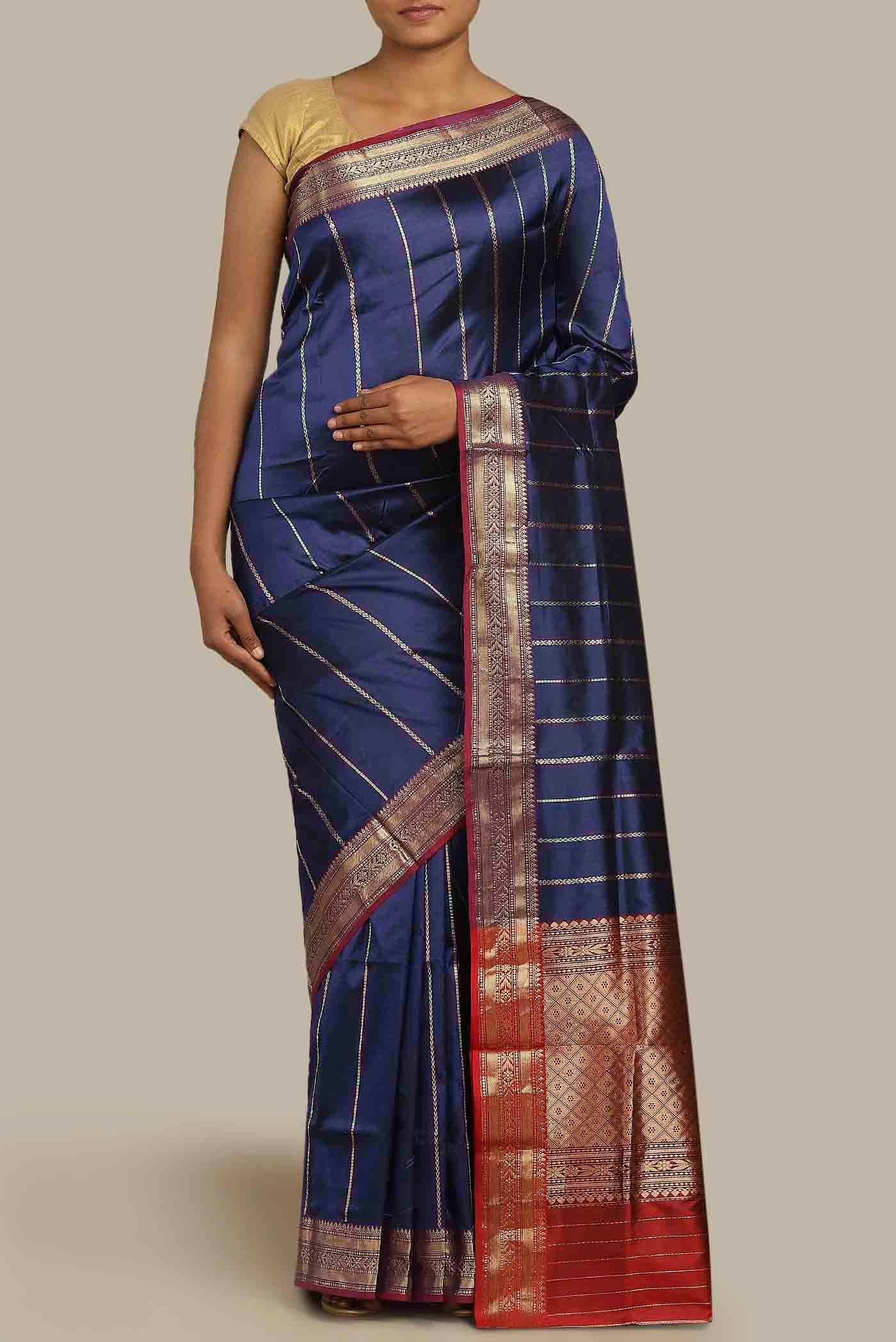 Blue Banarasi Katan Silk Saree