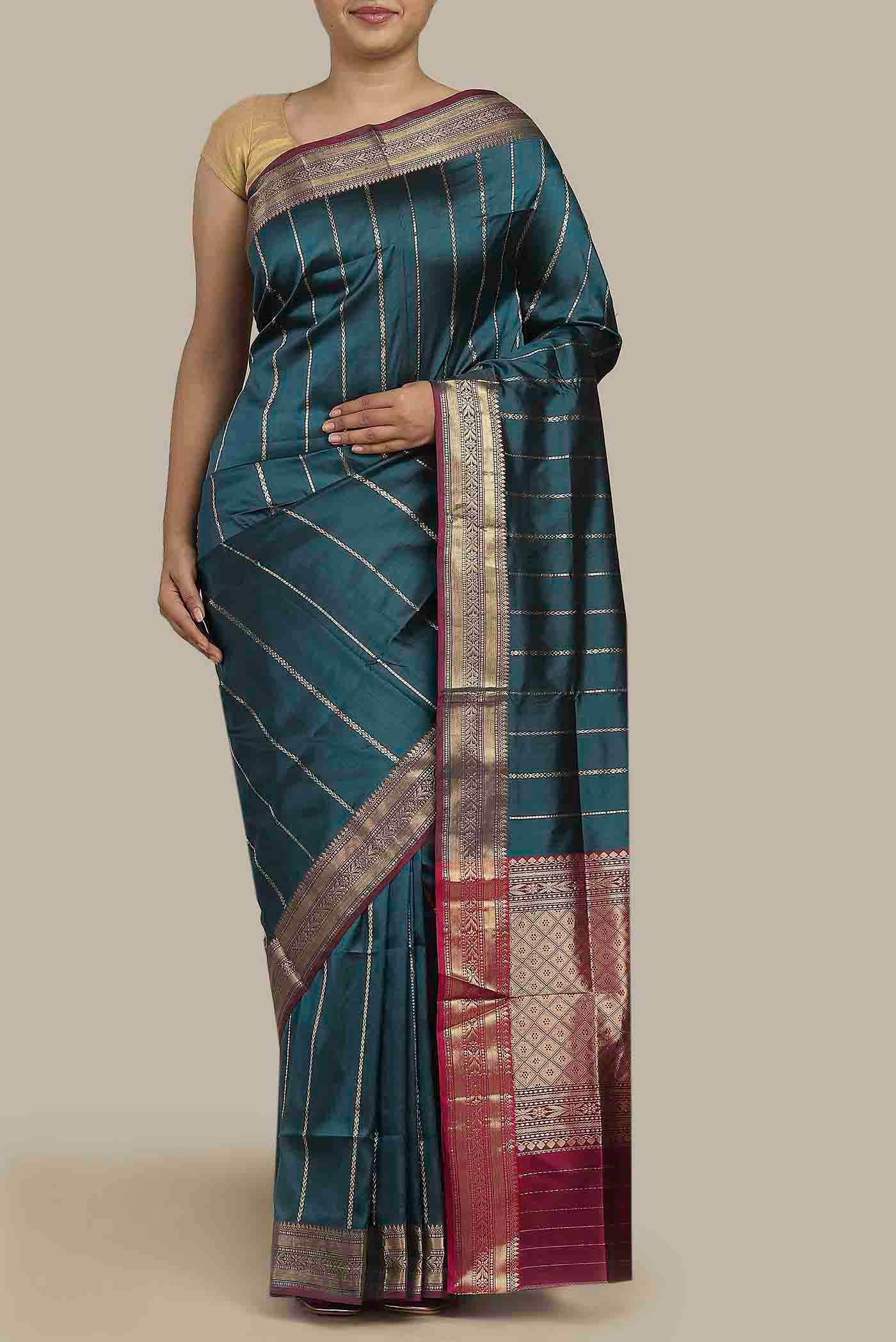 Blue Banarasi Katan Silk Saree