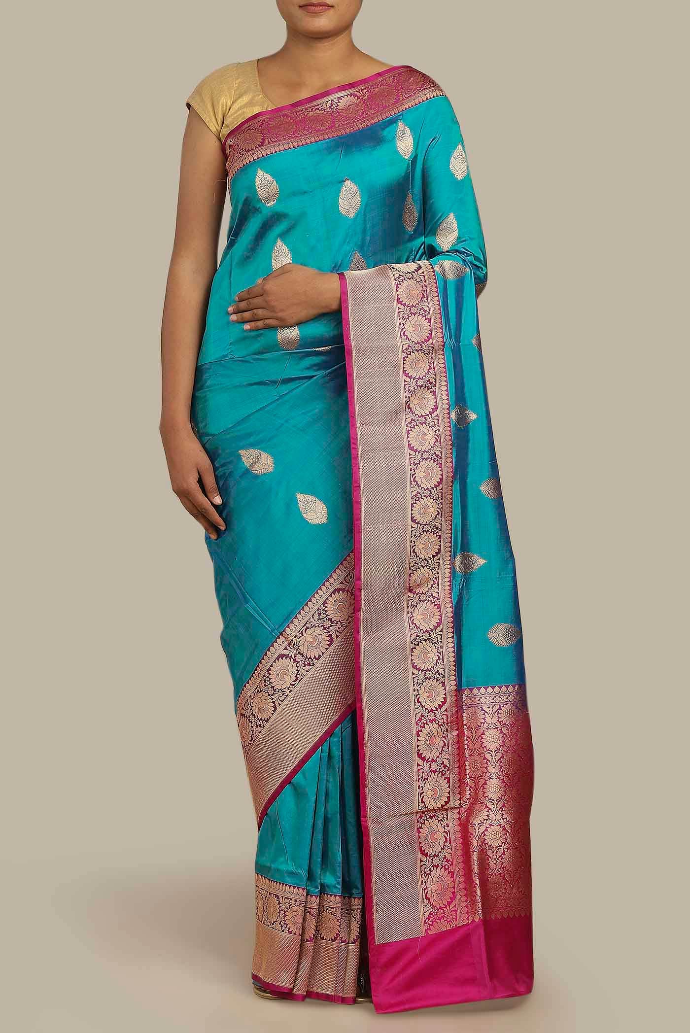 Blue Banarasi Katan Silk Saree