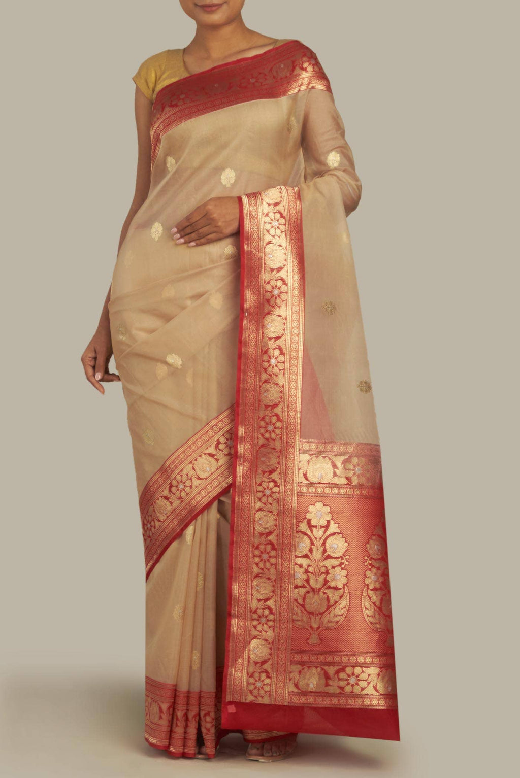 Beige Banarasi Kora Silk Saree