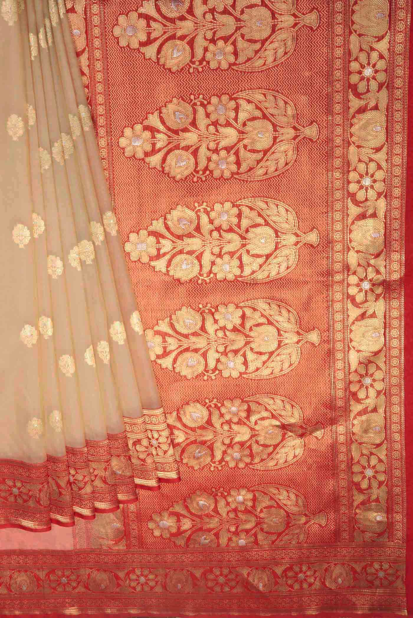 Beige Banarasi Kora Silk Saree