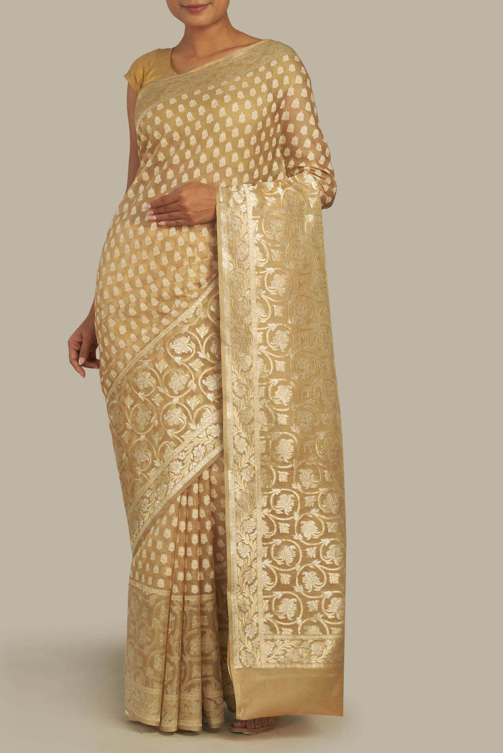 Beige Banarasi Silk Saree