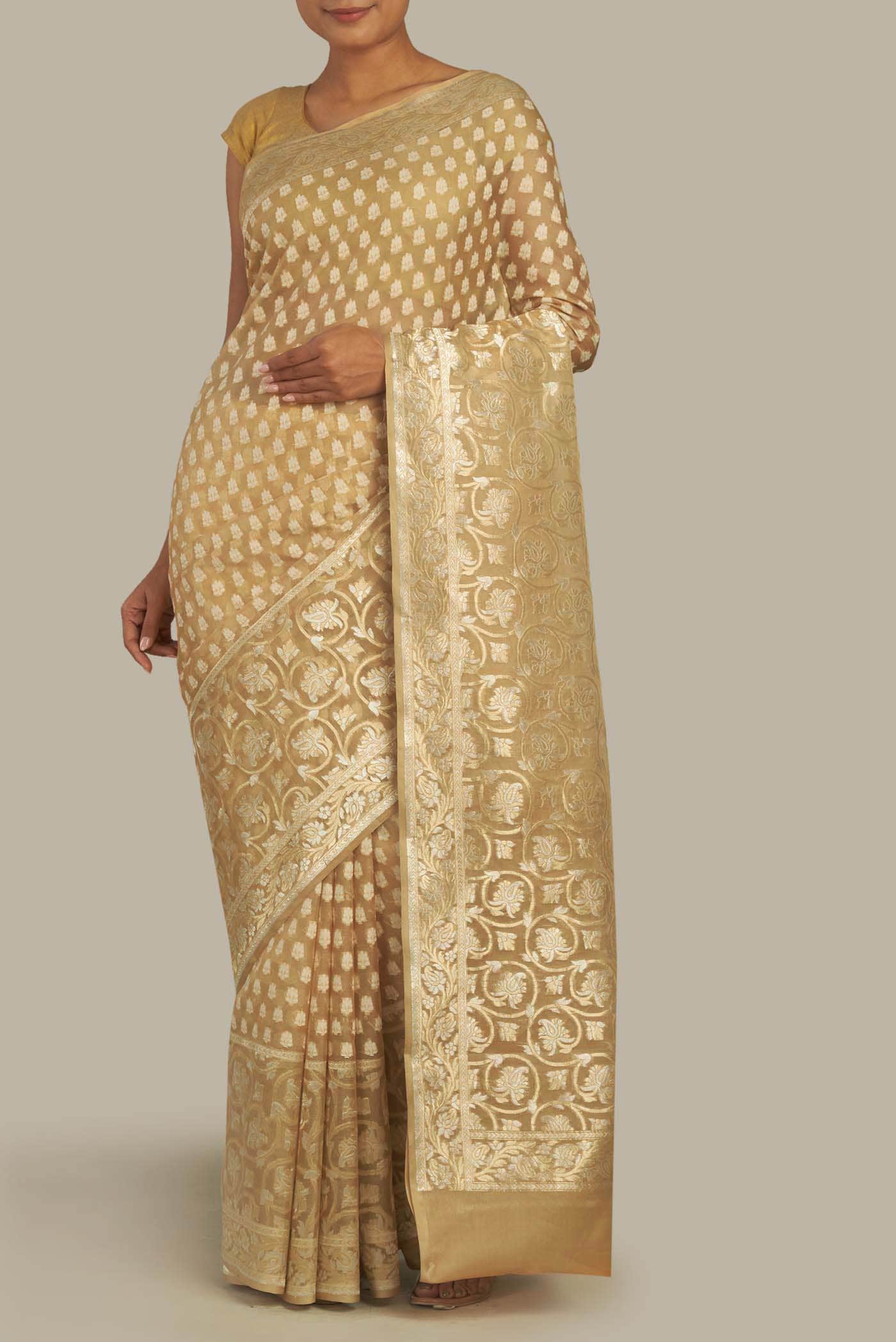 Beige Banarasi Silk Saree
