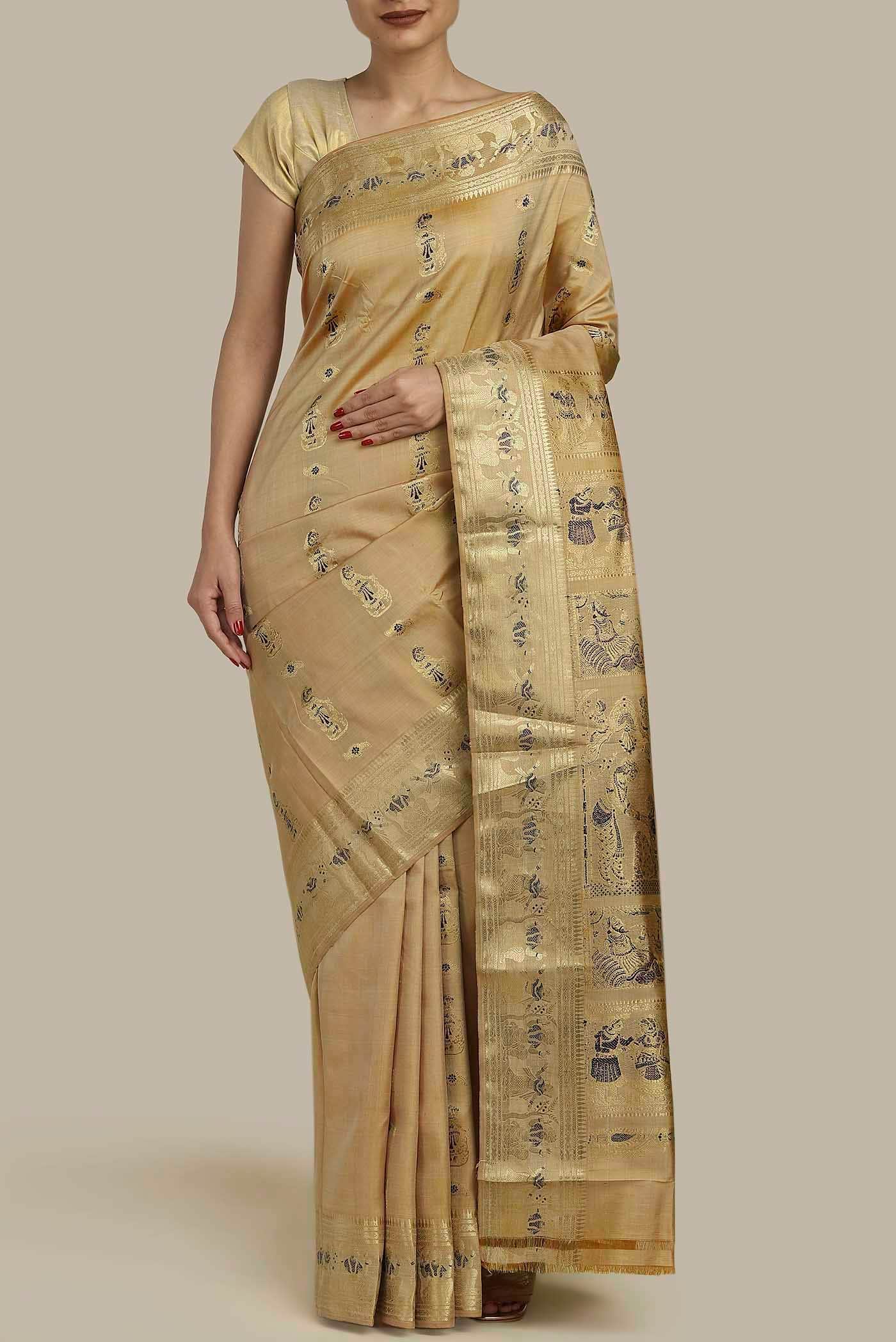 Beige Baluchari Silk Saree