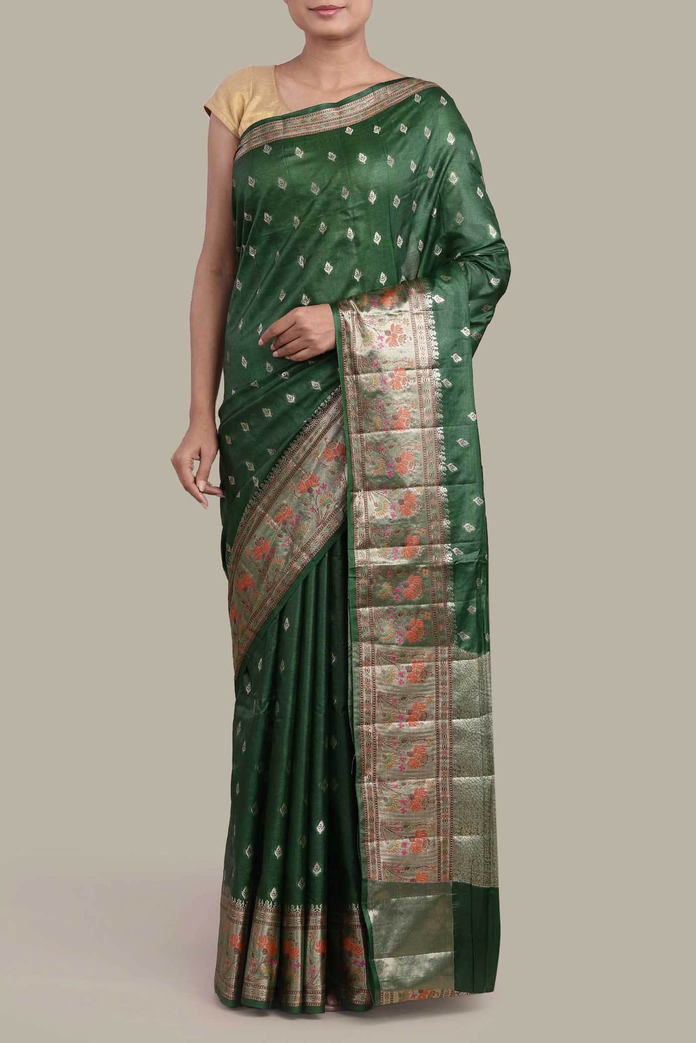 Green Banarasi Tussar Silk Saree
