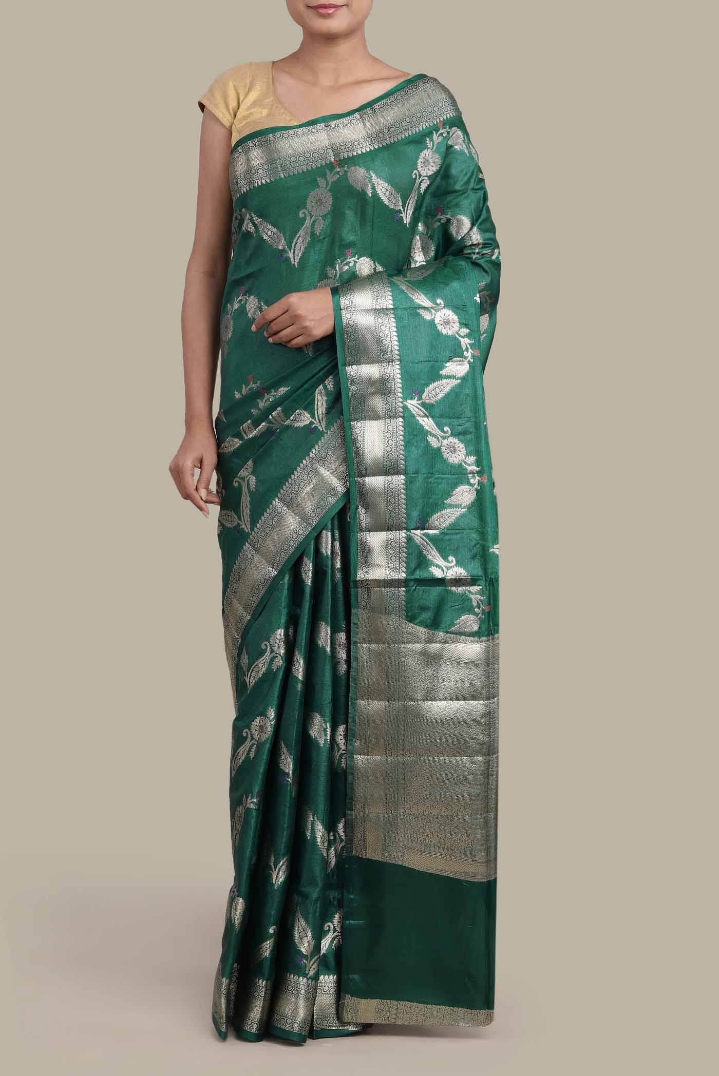 Green Banarasi Tussar Silk Saree