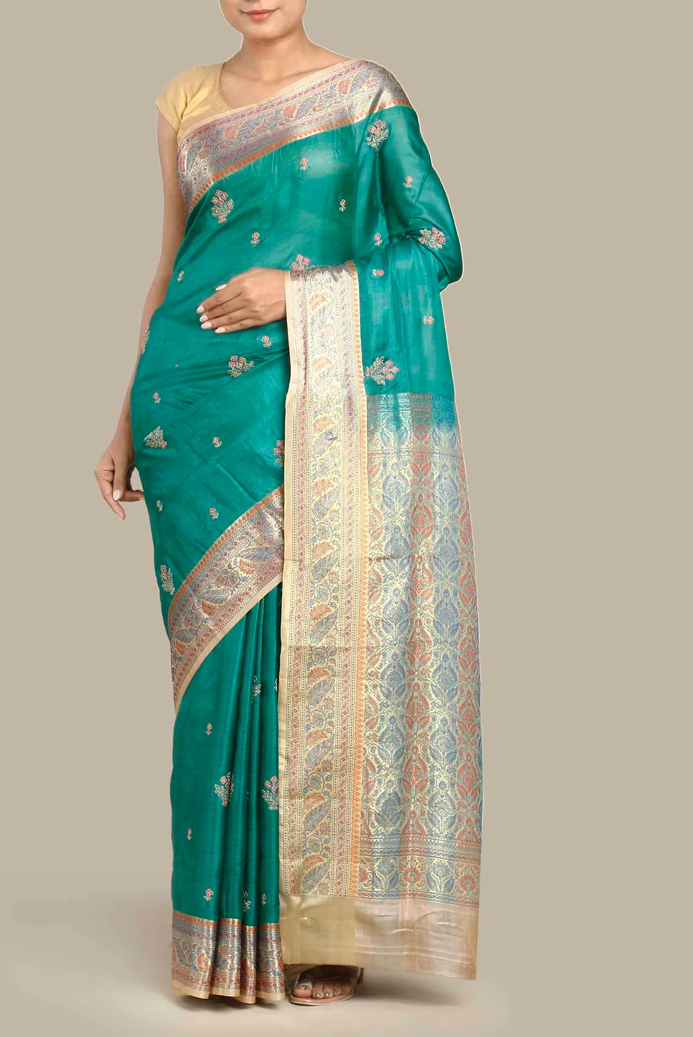 Green Banarasi Tussar Silk Saree