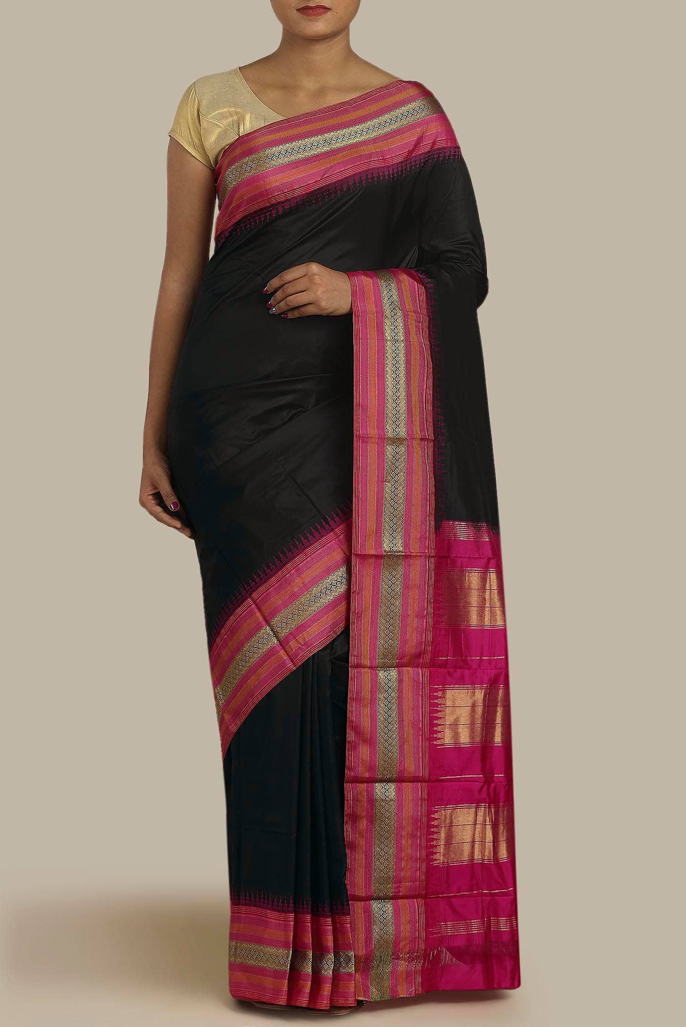 Black Bangalore Silk Saree