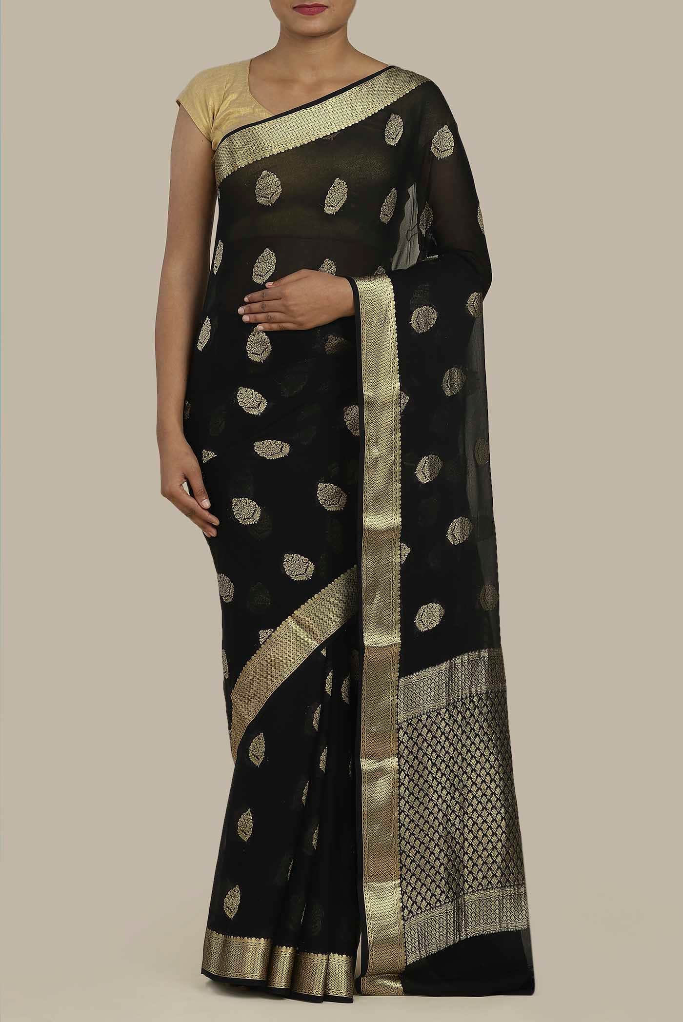 Black Mysore Georgette Saree
