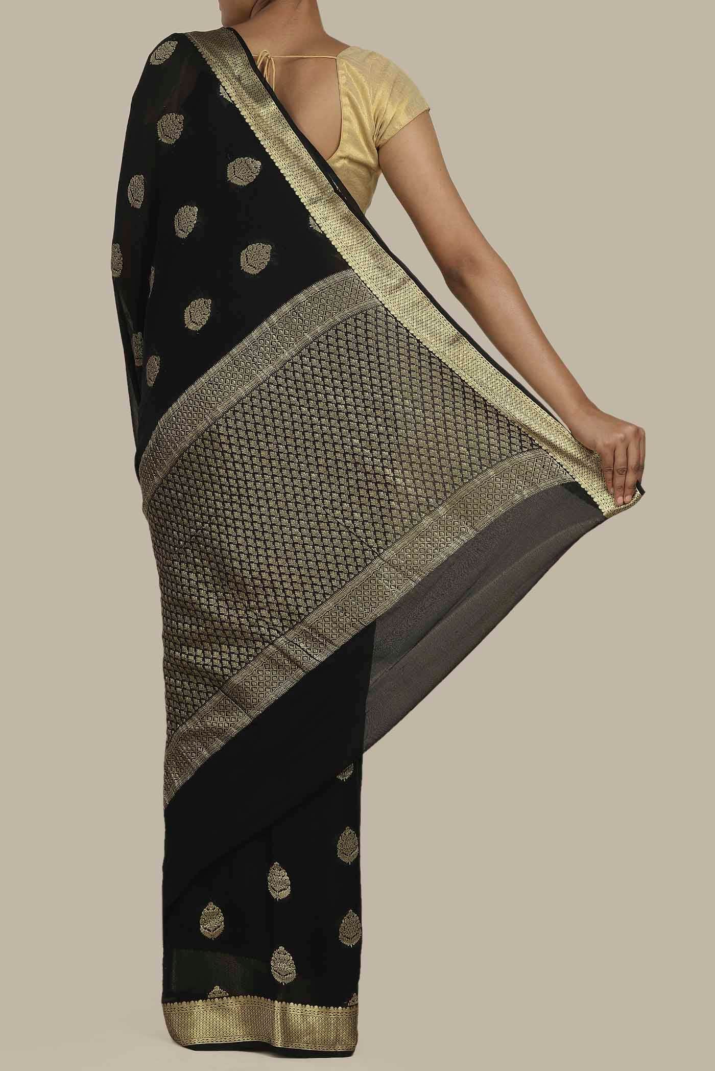 Black Mysore Georgette Saree