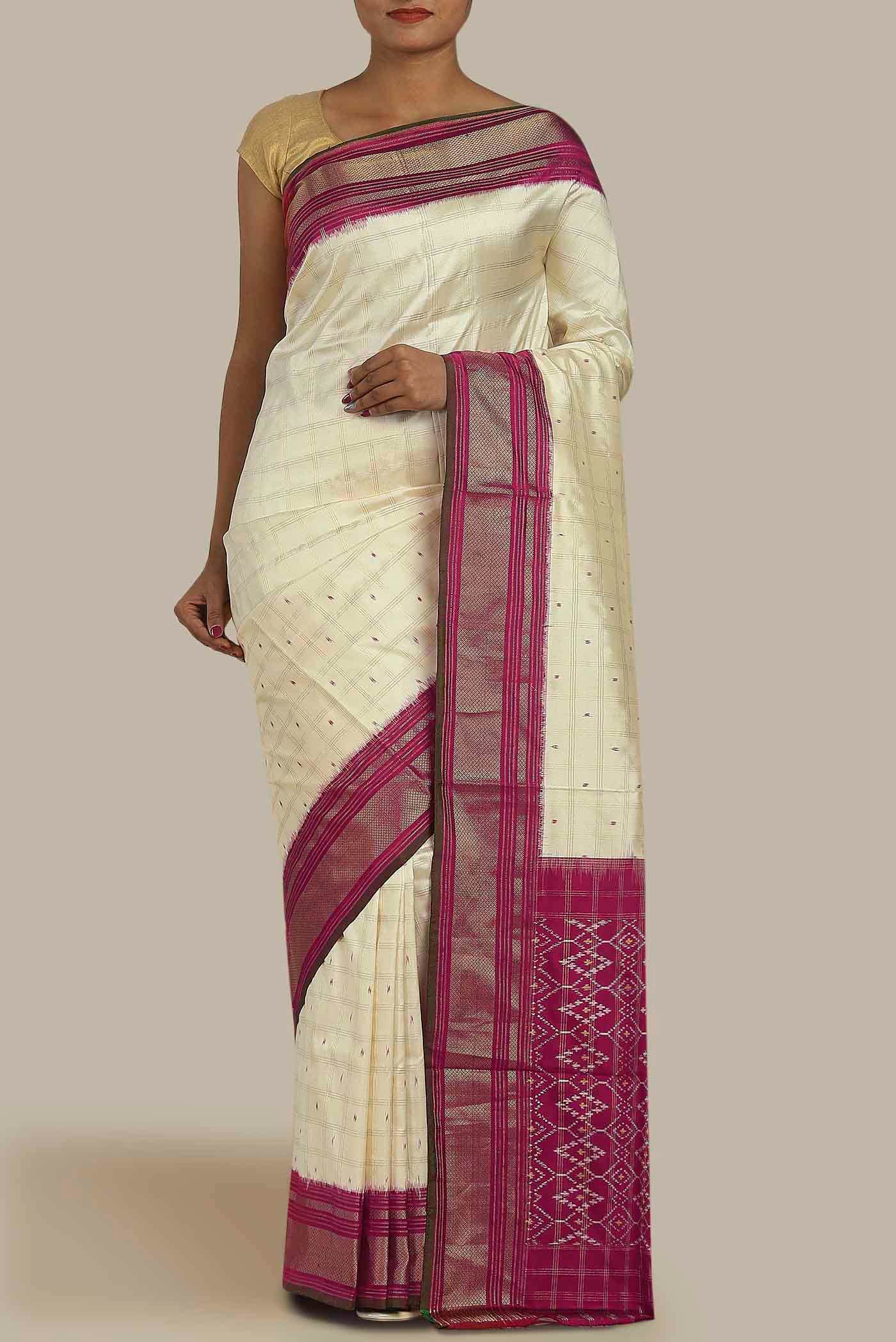 Cream Pochampally Silk Saree