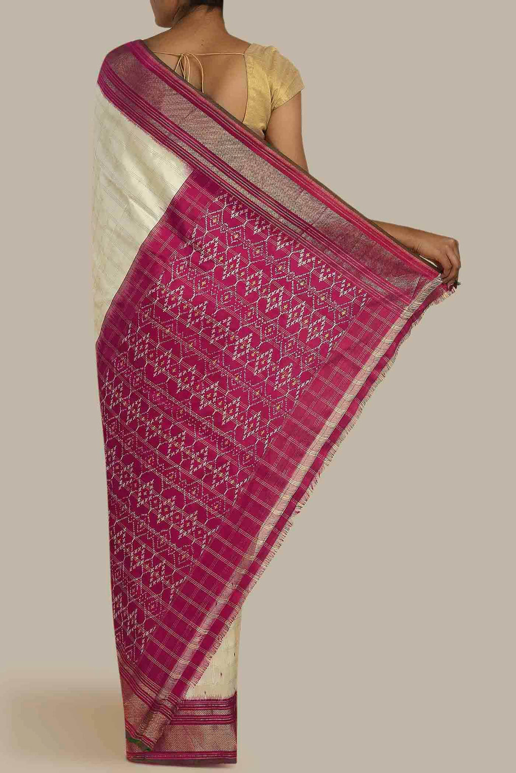 Cream Pochampally Silk Saree