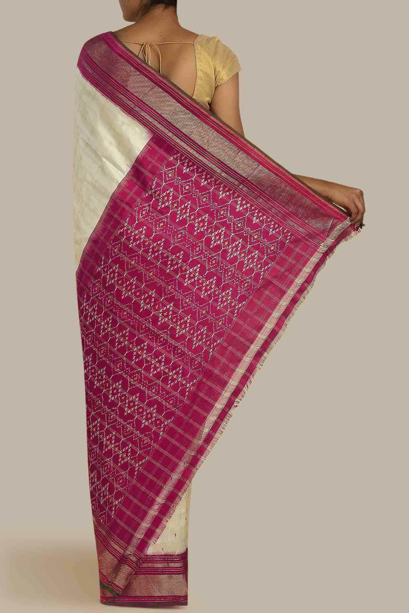 Cream Pochampally Silk Saree