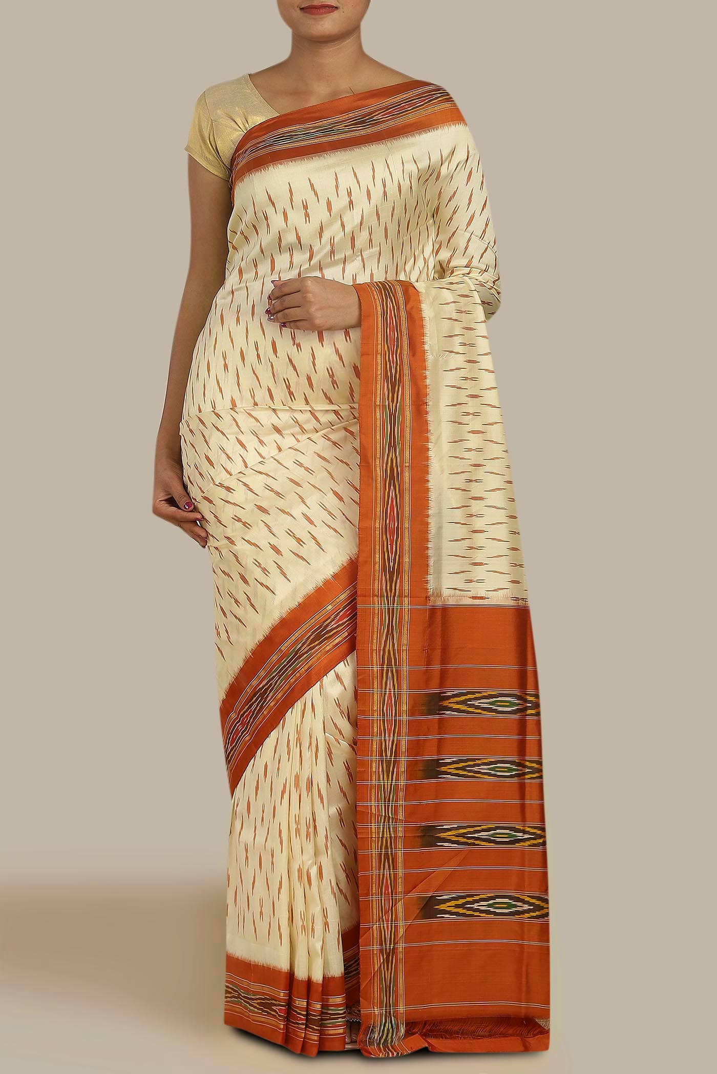 Cream Pochampally Silk Saree