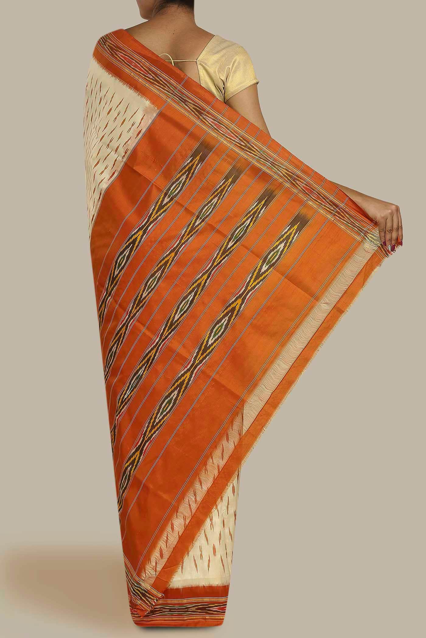 Cream Pochampally Silk Saree