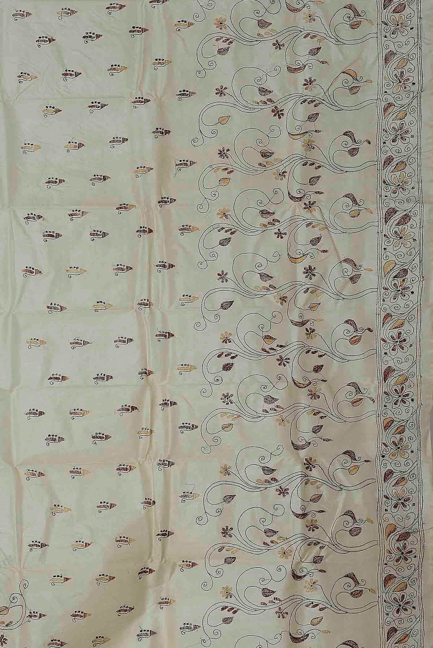 Cream Tussar Silk Saree