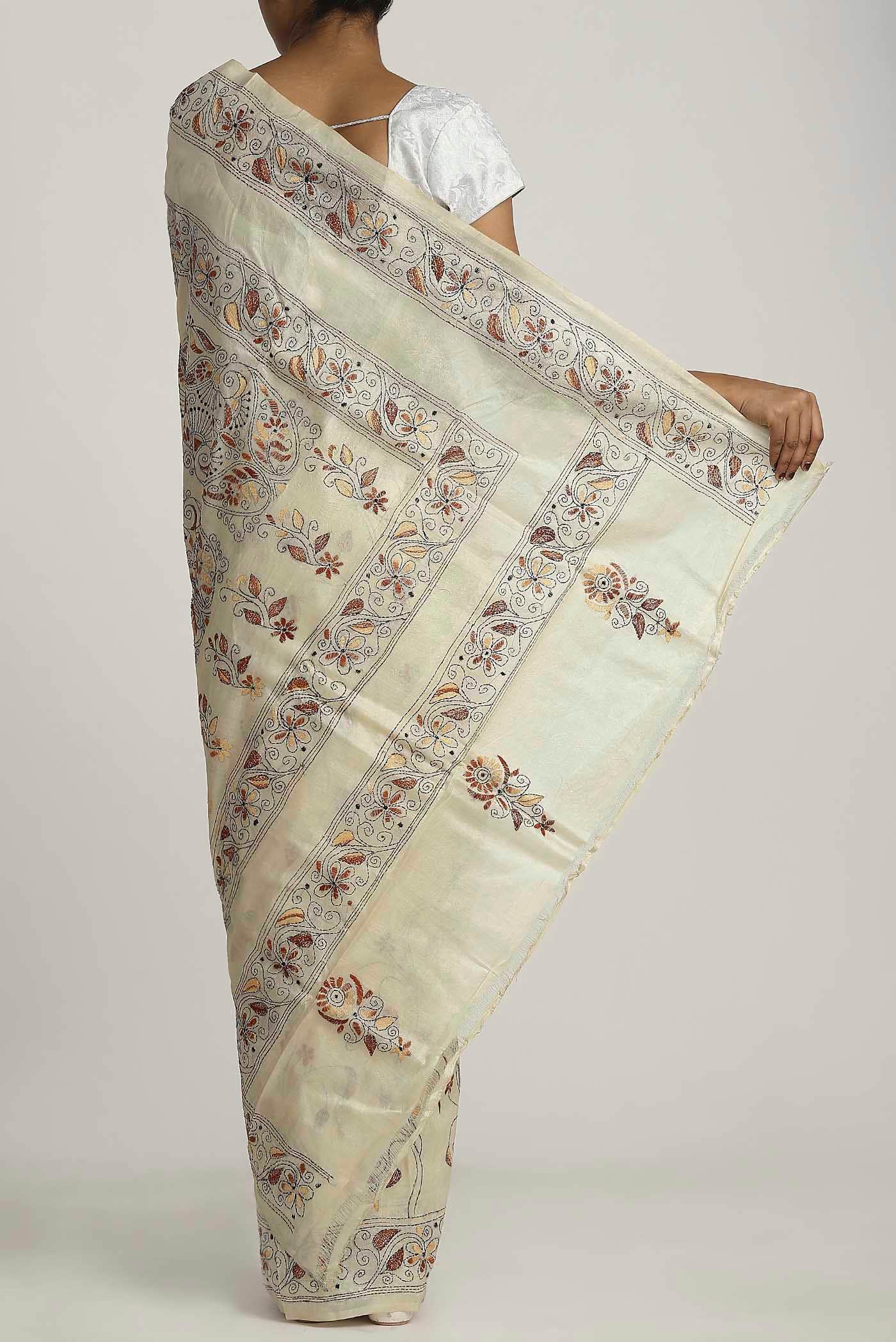Cream Tussar Silk Saree