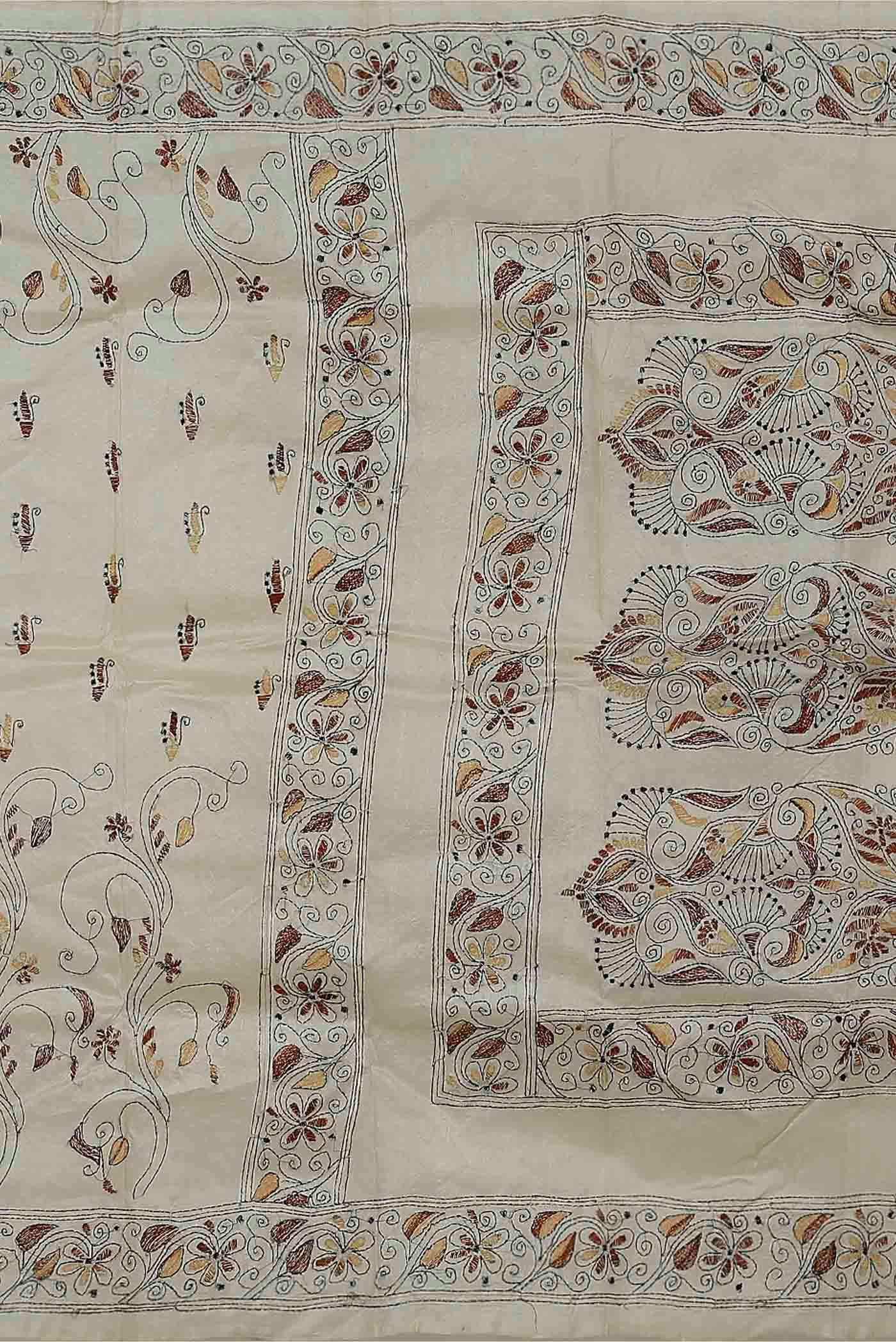 Cream Tussar Silk Saree