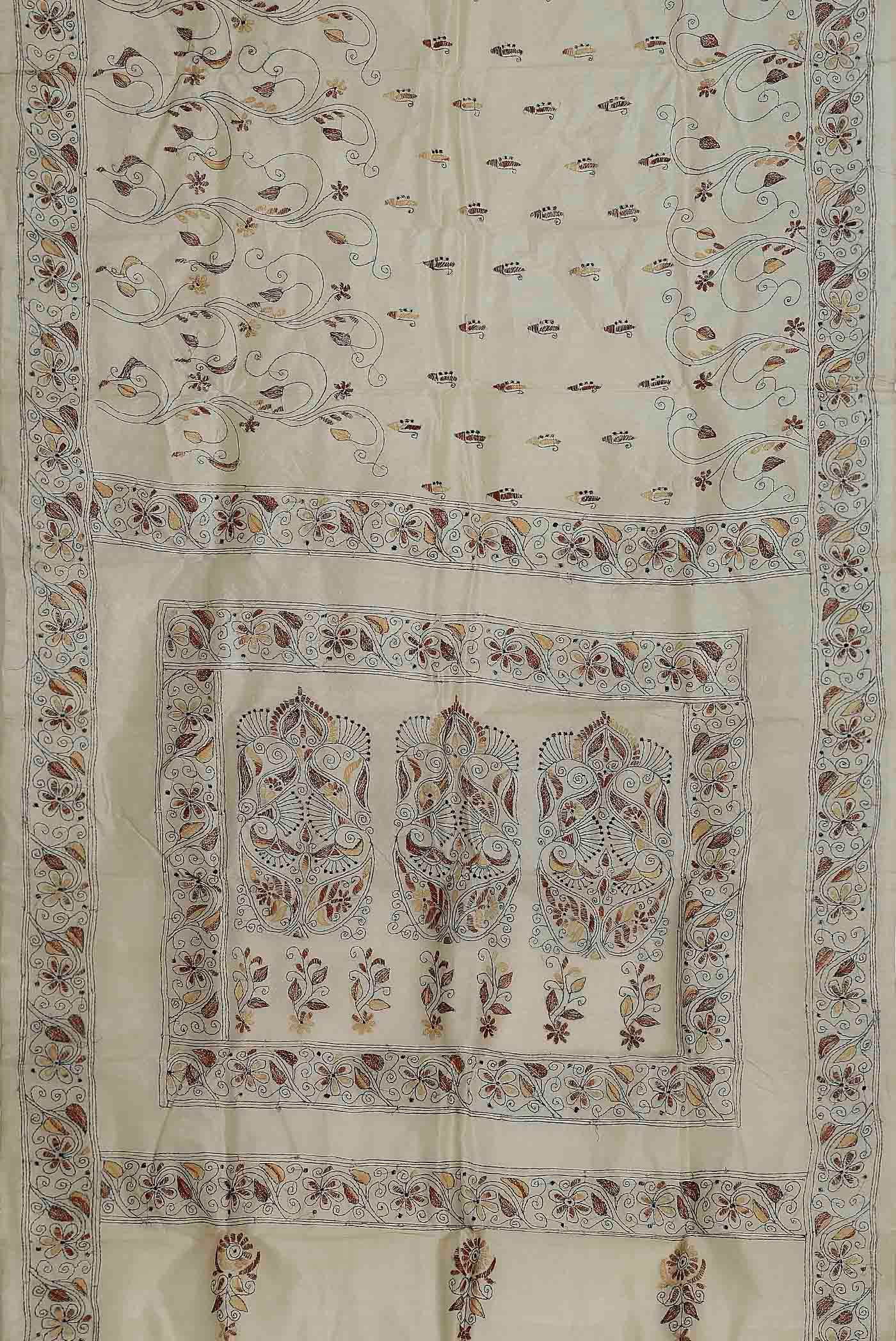 Cream Tussar Silk Saree