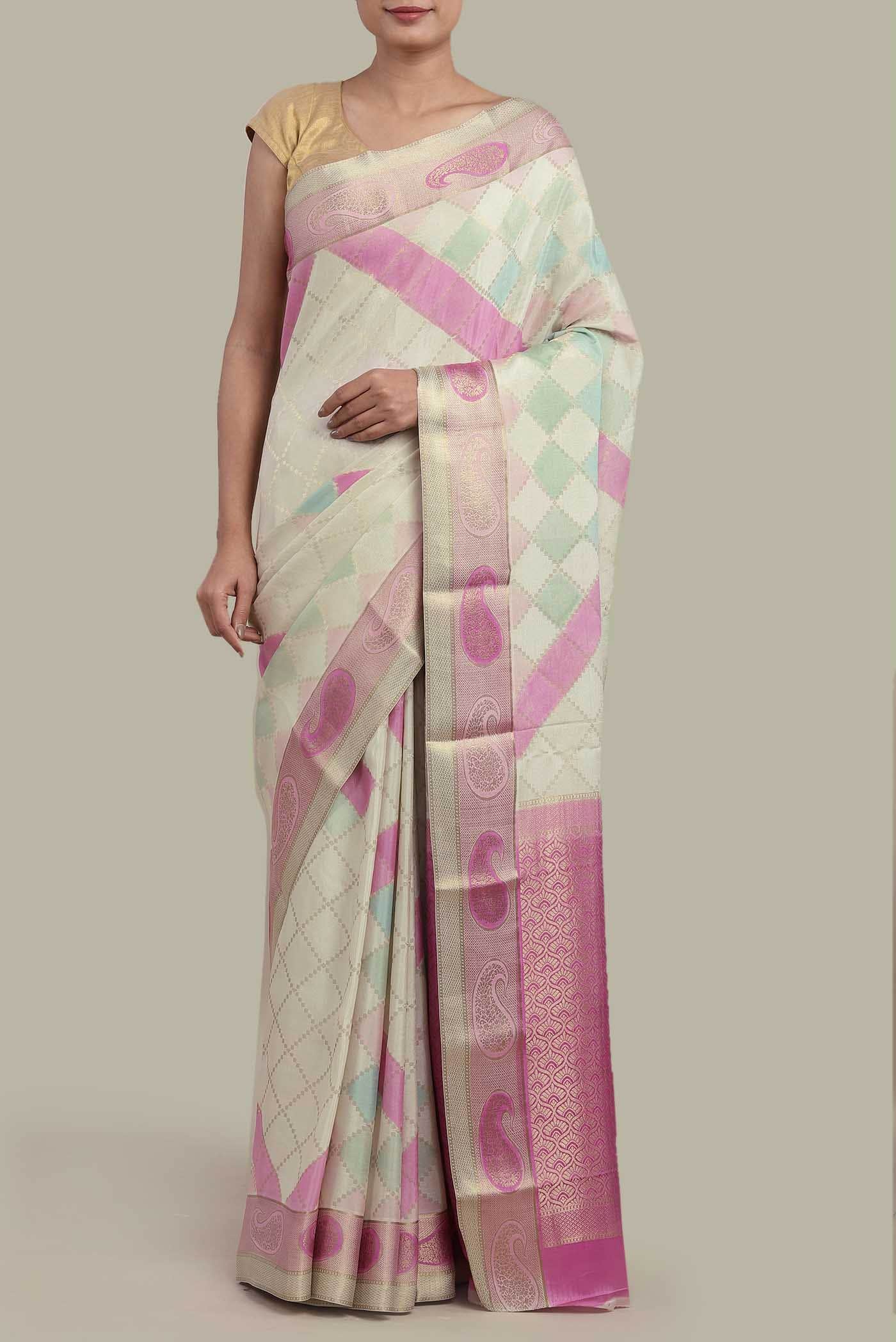 Cream Mysore Crepe Saree