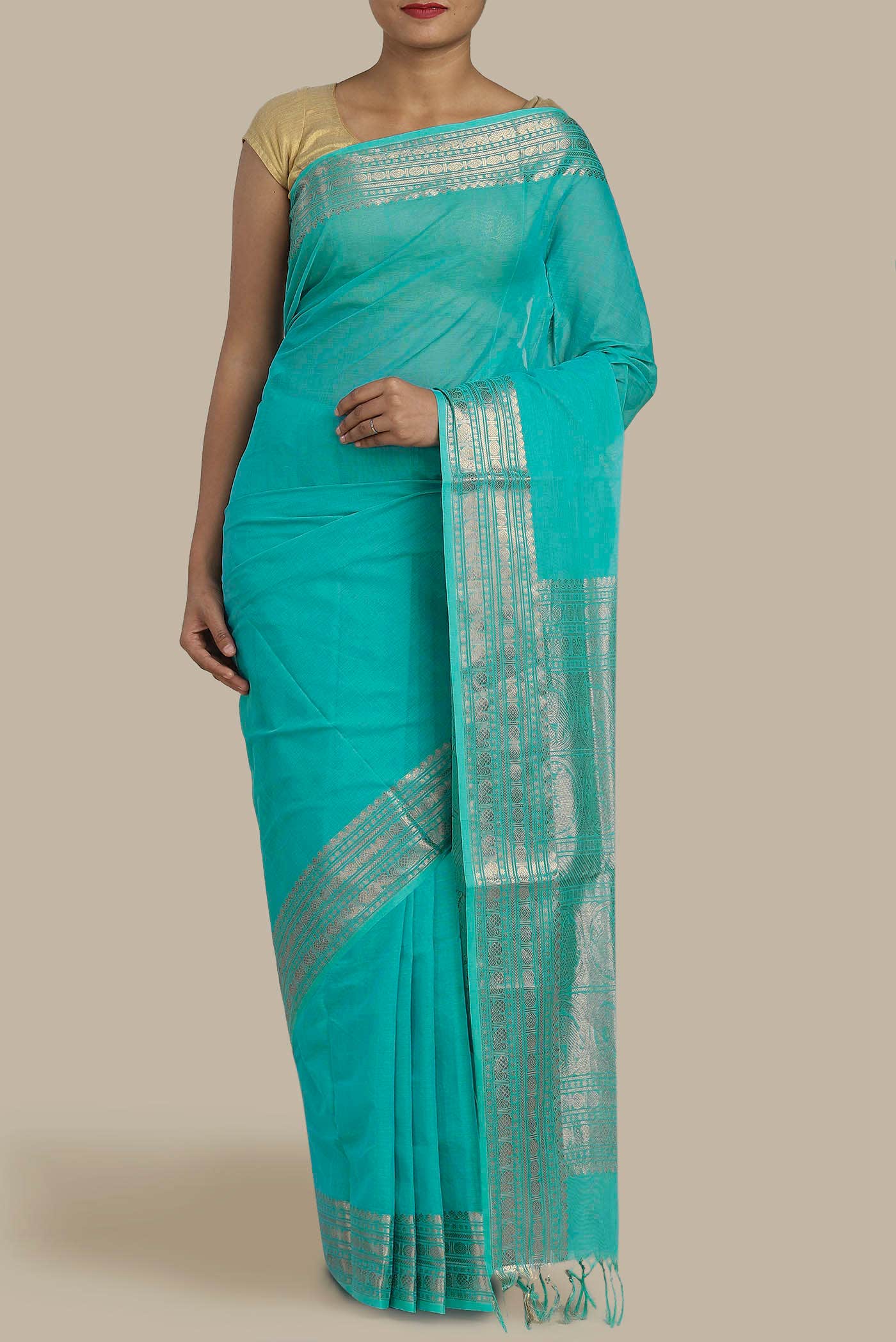 Blue Coimbatore Cotton Saree
