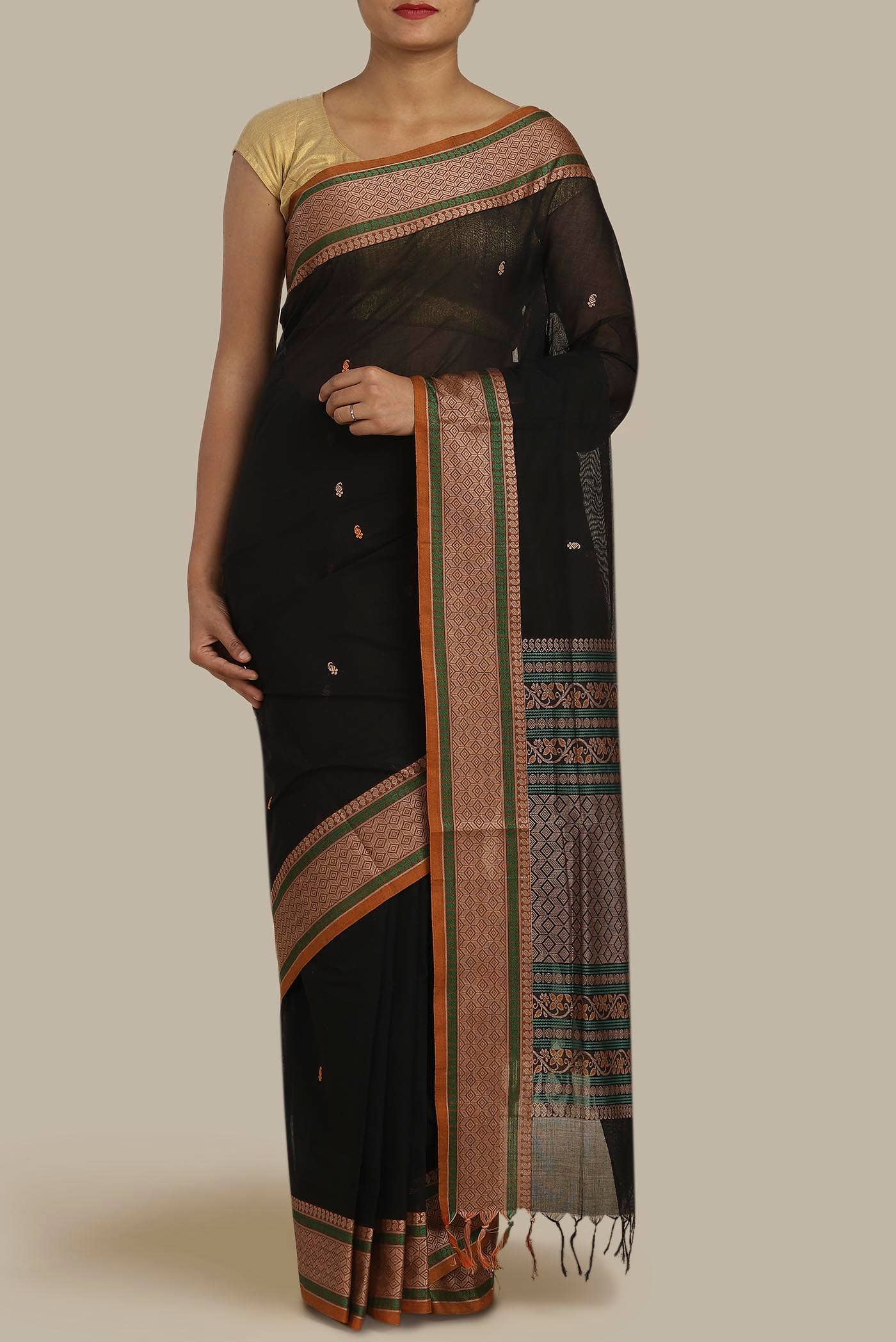 Black Coimbatore Cotton Saree
