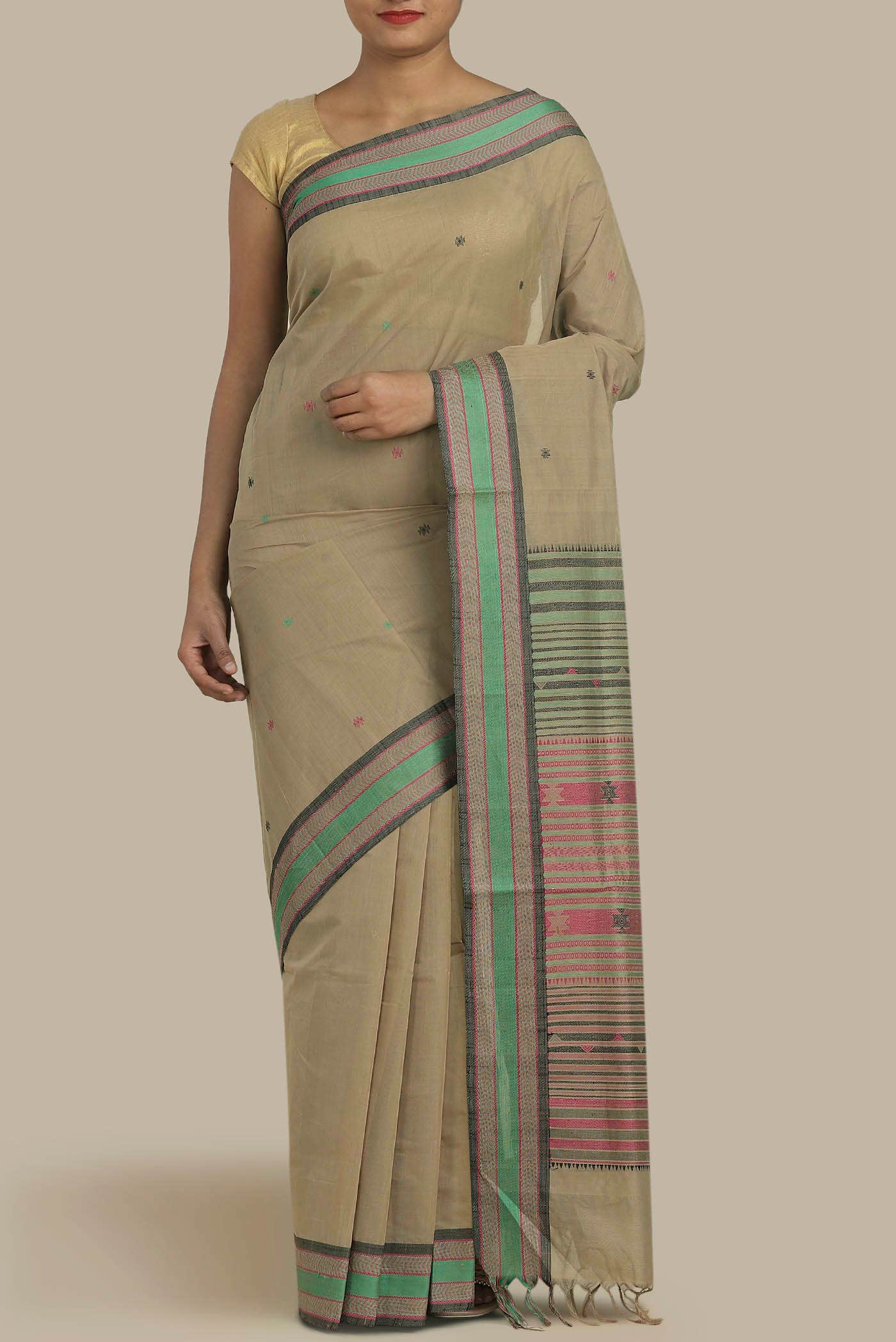 Beige Coimbatore Cotton Saree