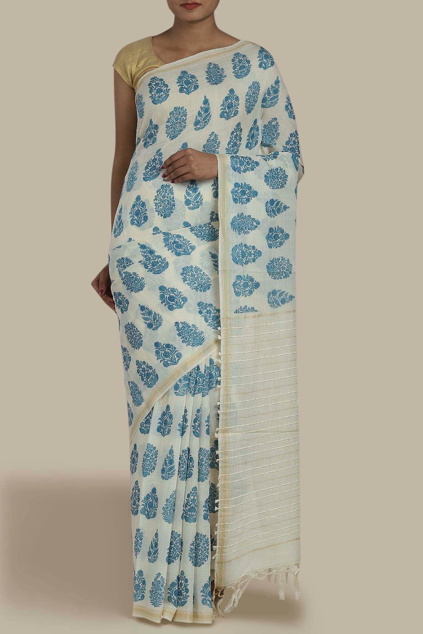 Cream Tussar Silk Saree