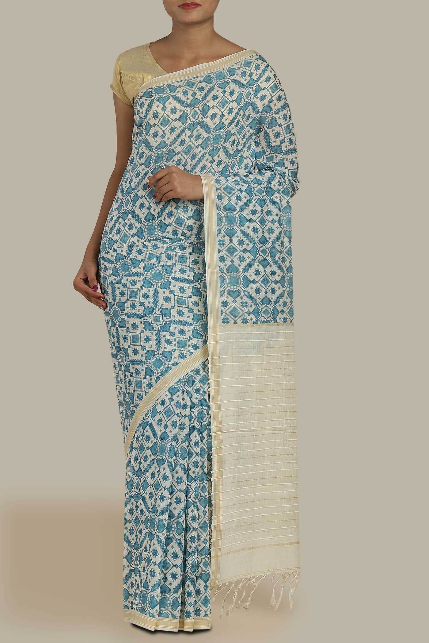 Blue Bhagalpuri Tussar Silk Saree