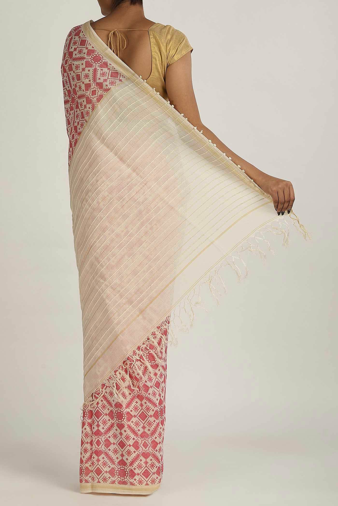 Off White Tussar Silk Saree