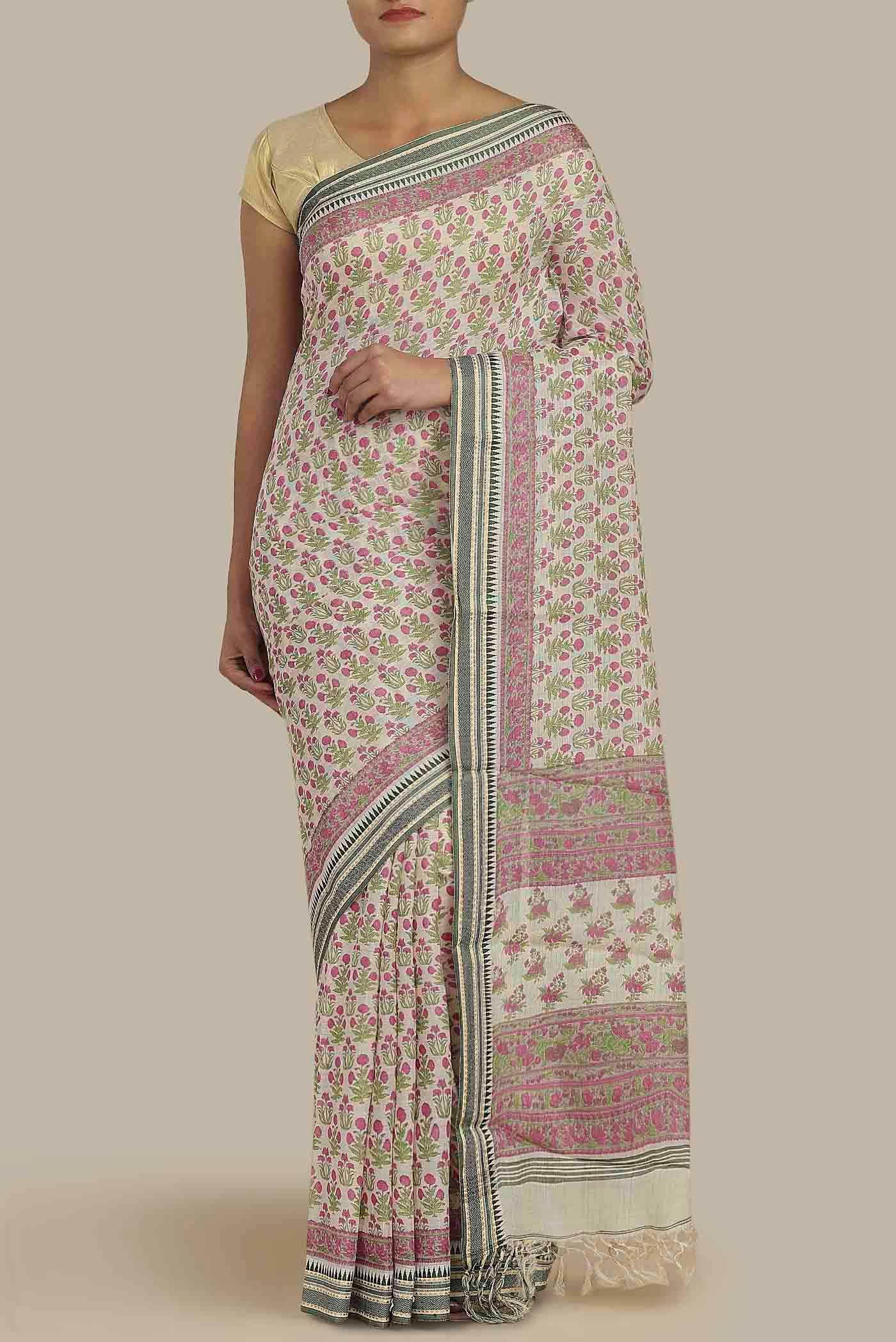 Beige Tussar Silk Saree