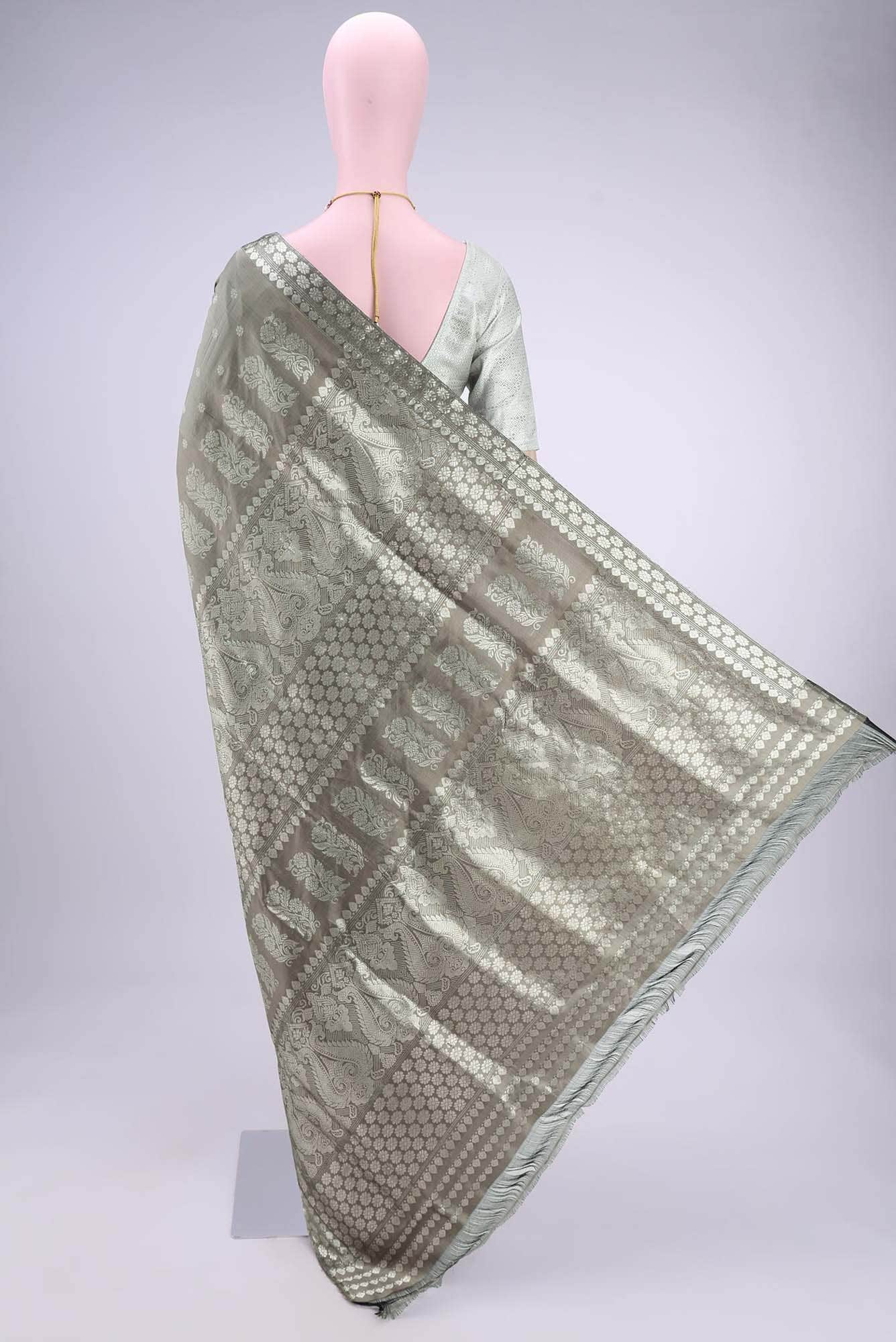 Davys Grey Assam Silk Saree