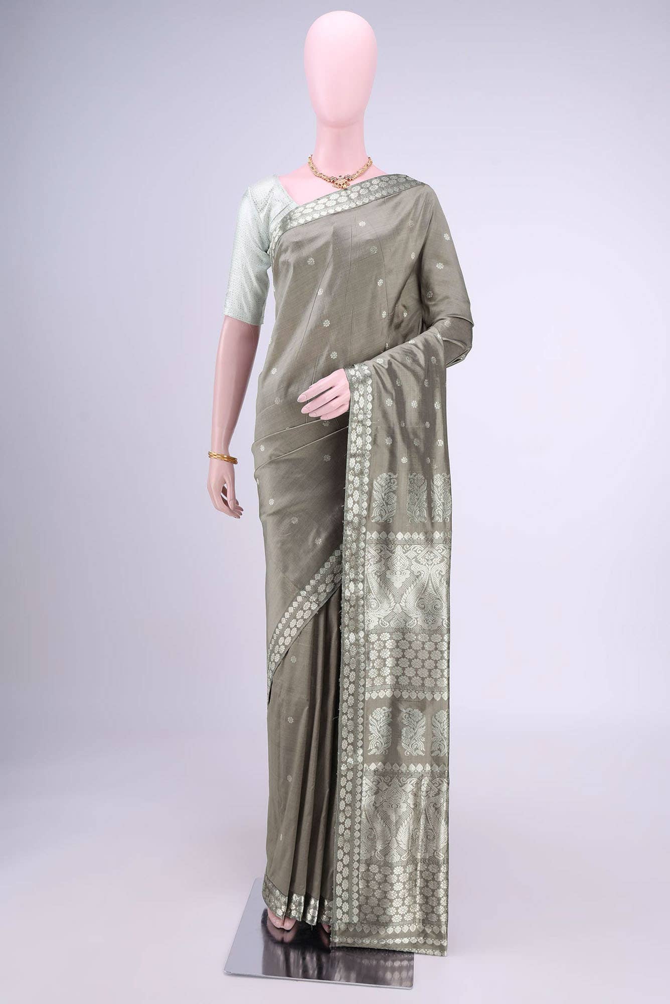 Davys Grey Assam Silk Saree
