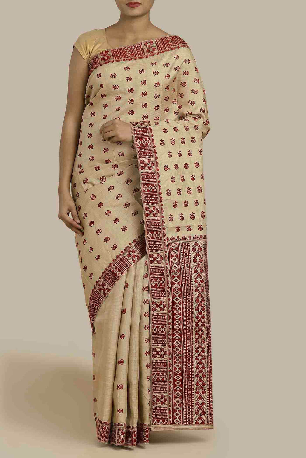 Beige Assam Silk Saree