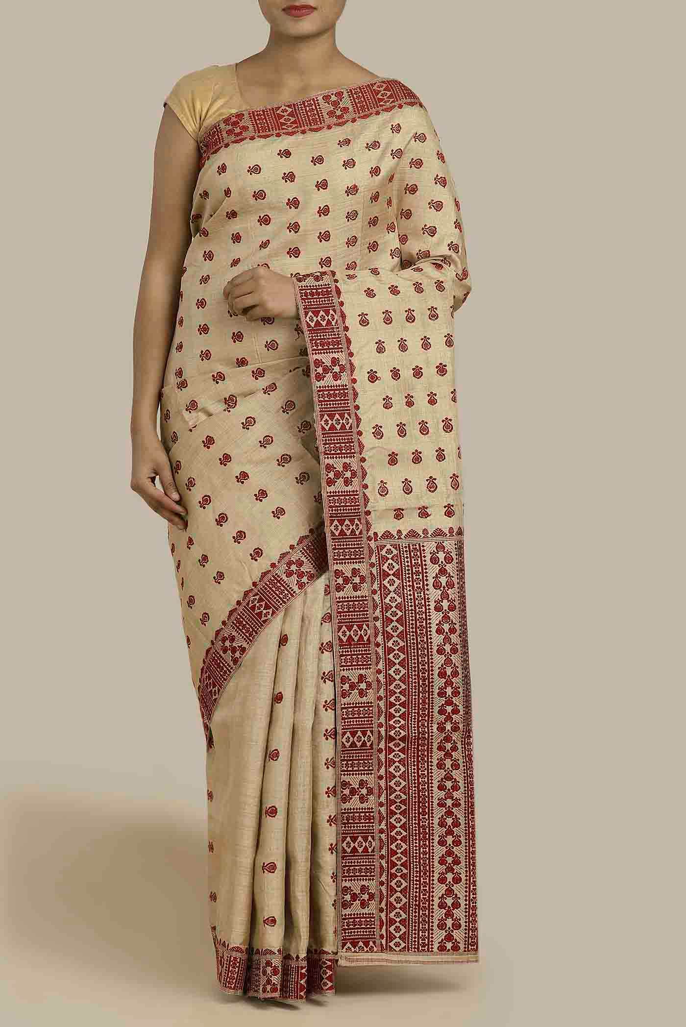 Beige Assam Silk Saree
