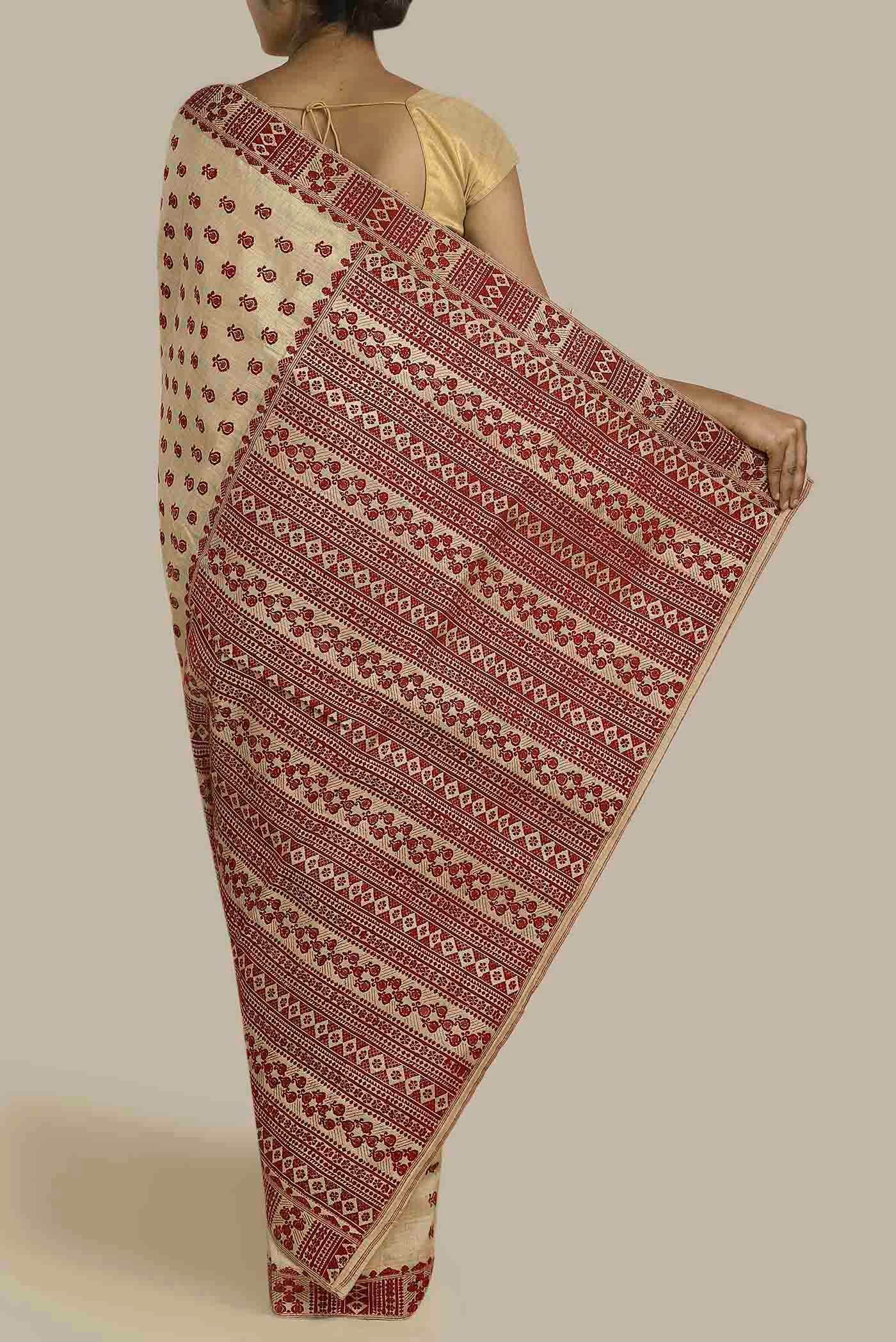 Beige Assam Silk Saree