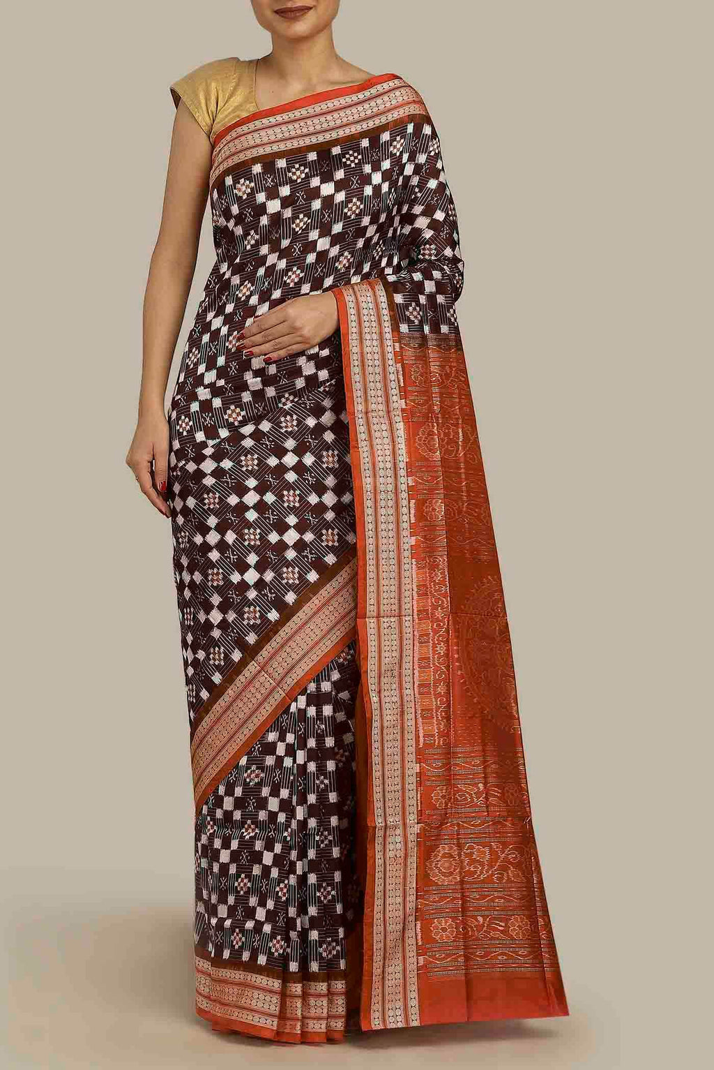 Brown Orissa Silk Saree