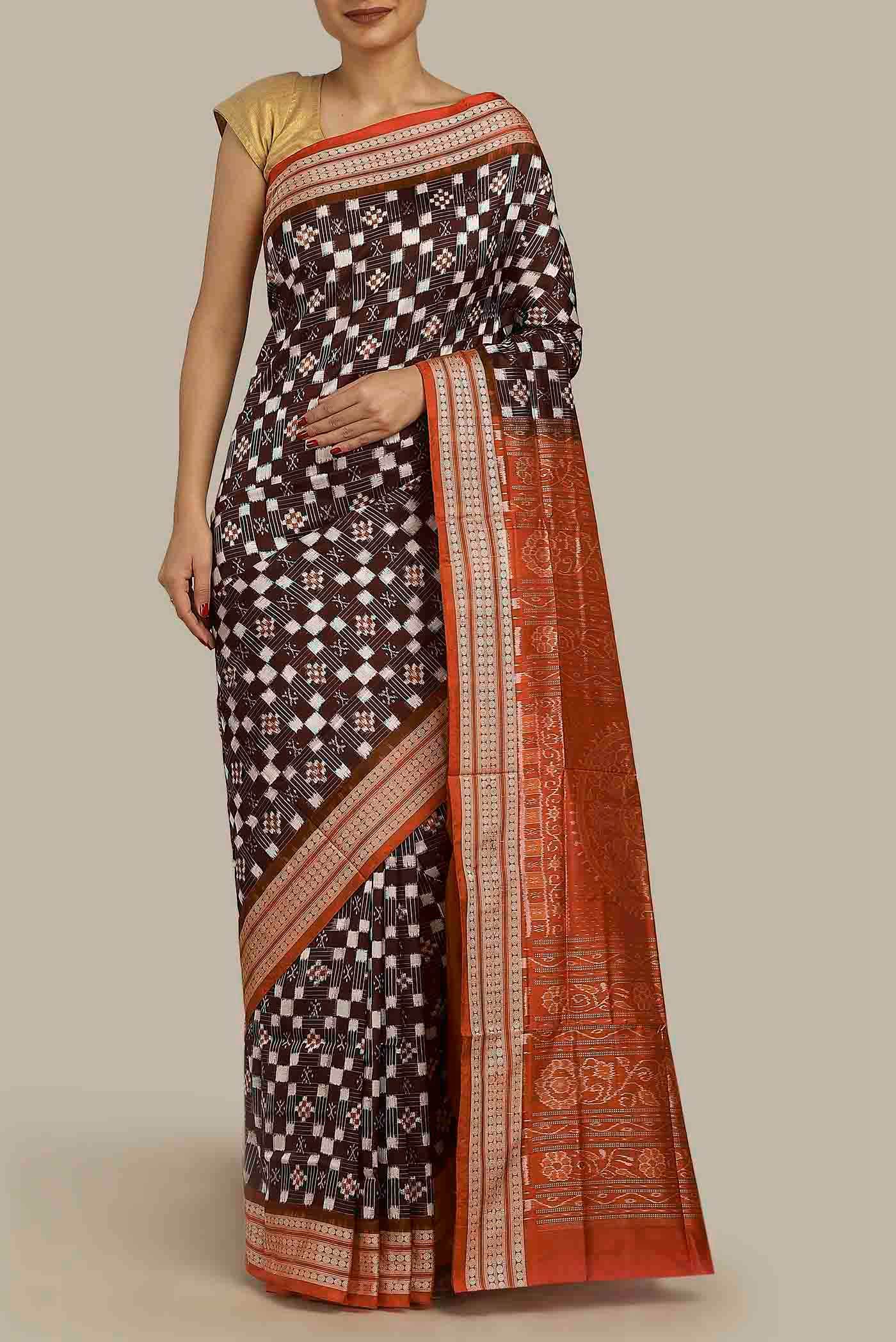 Brown Orissa Silk Saree