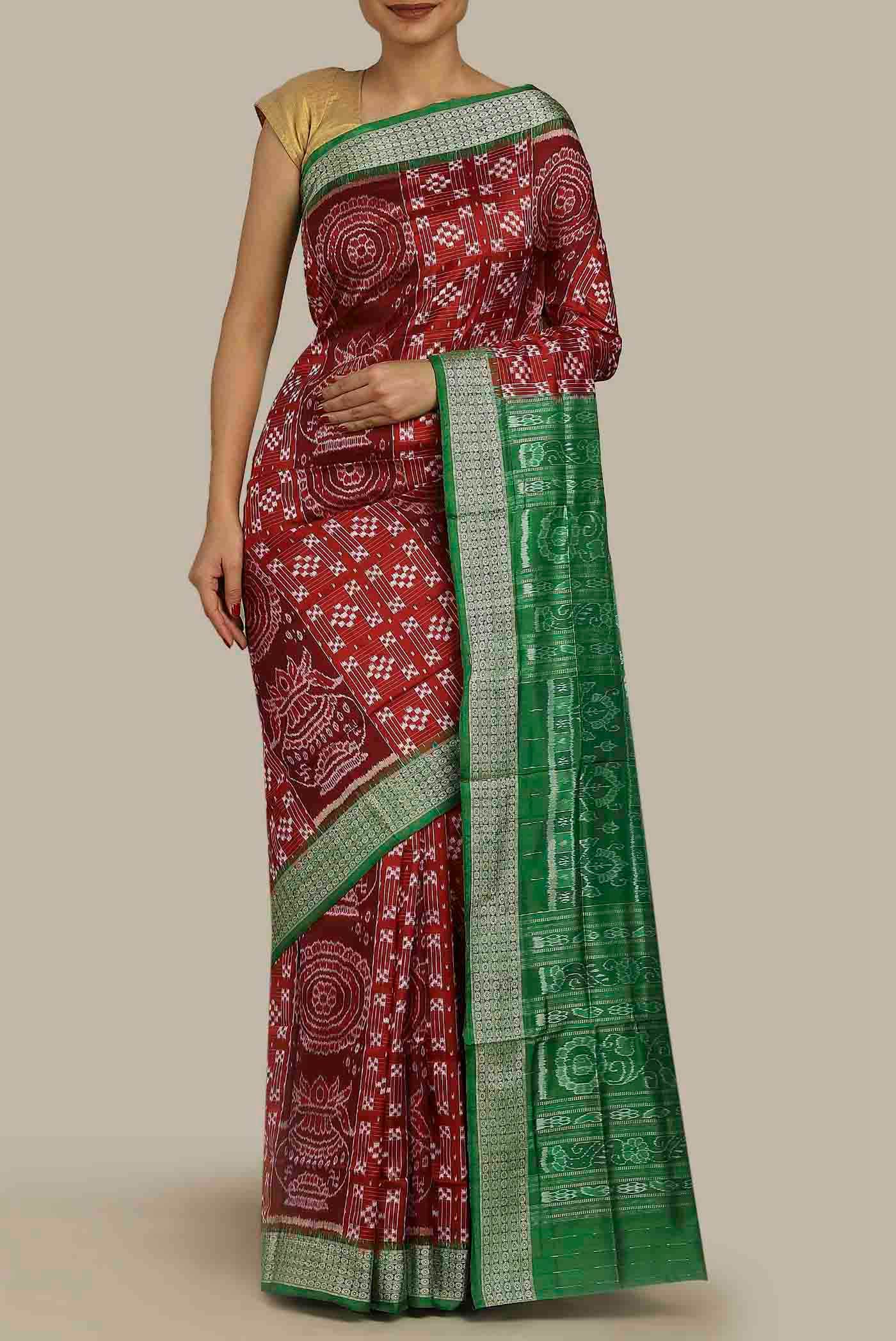Maroon Orissa Silk Saree