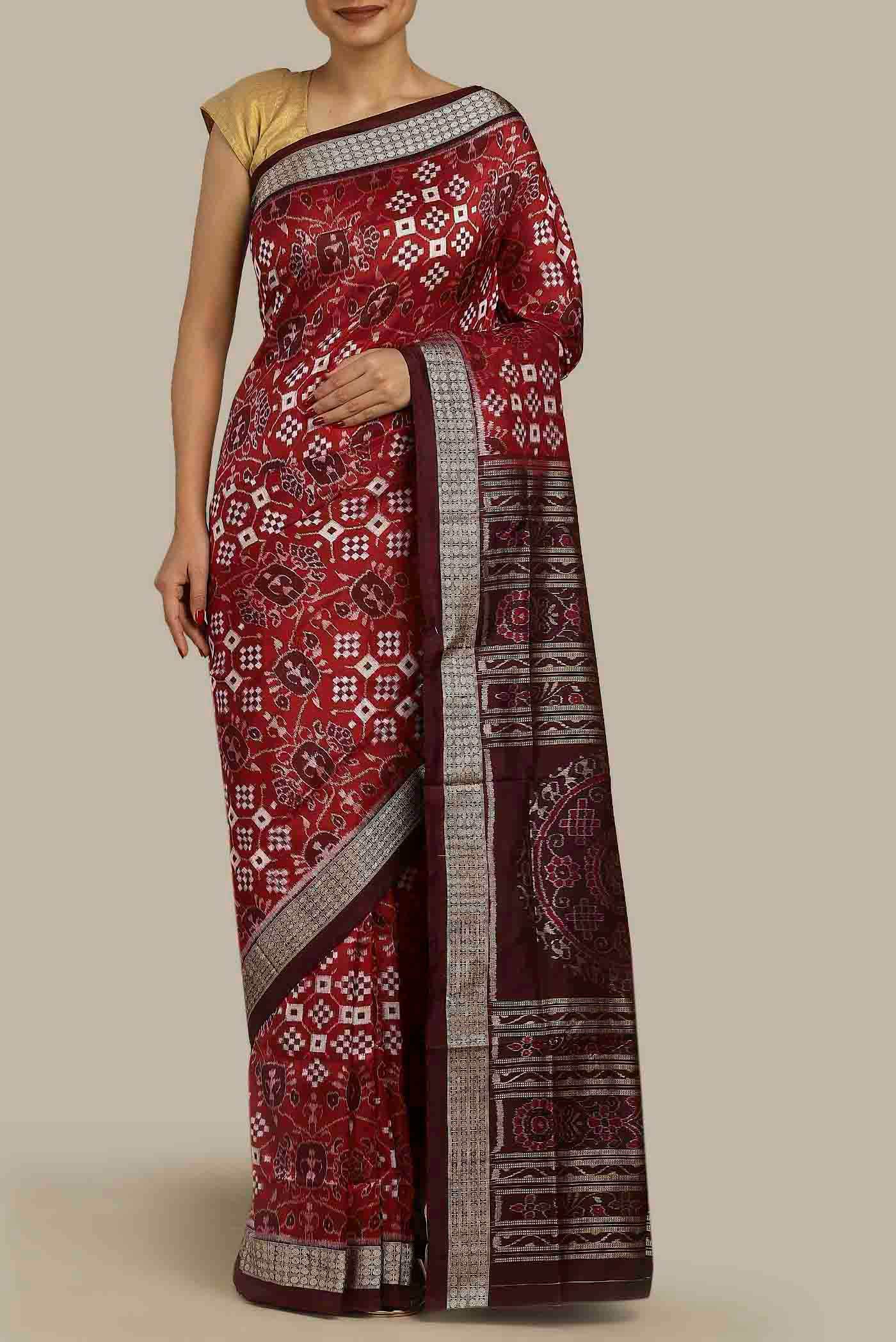 Maroon Orissa Silk Saree