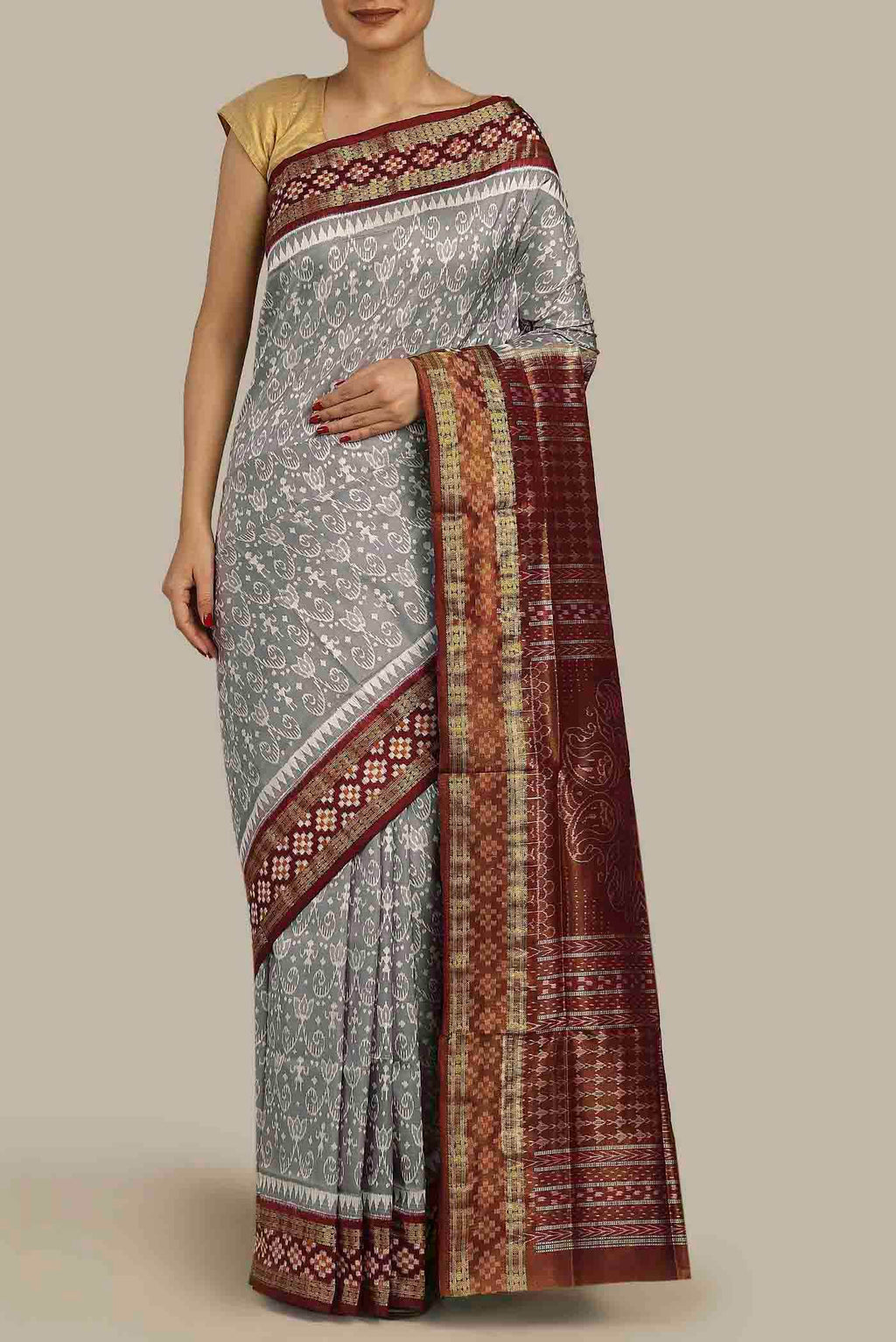 Grey Orissa Silk Saree