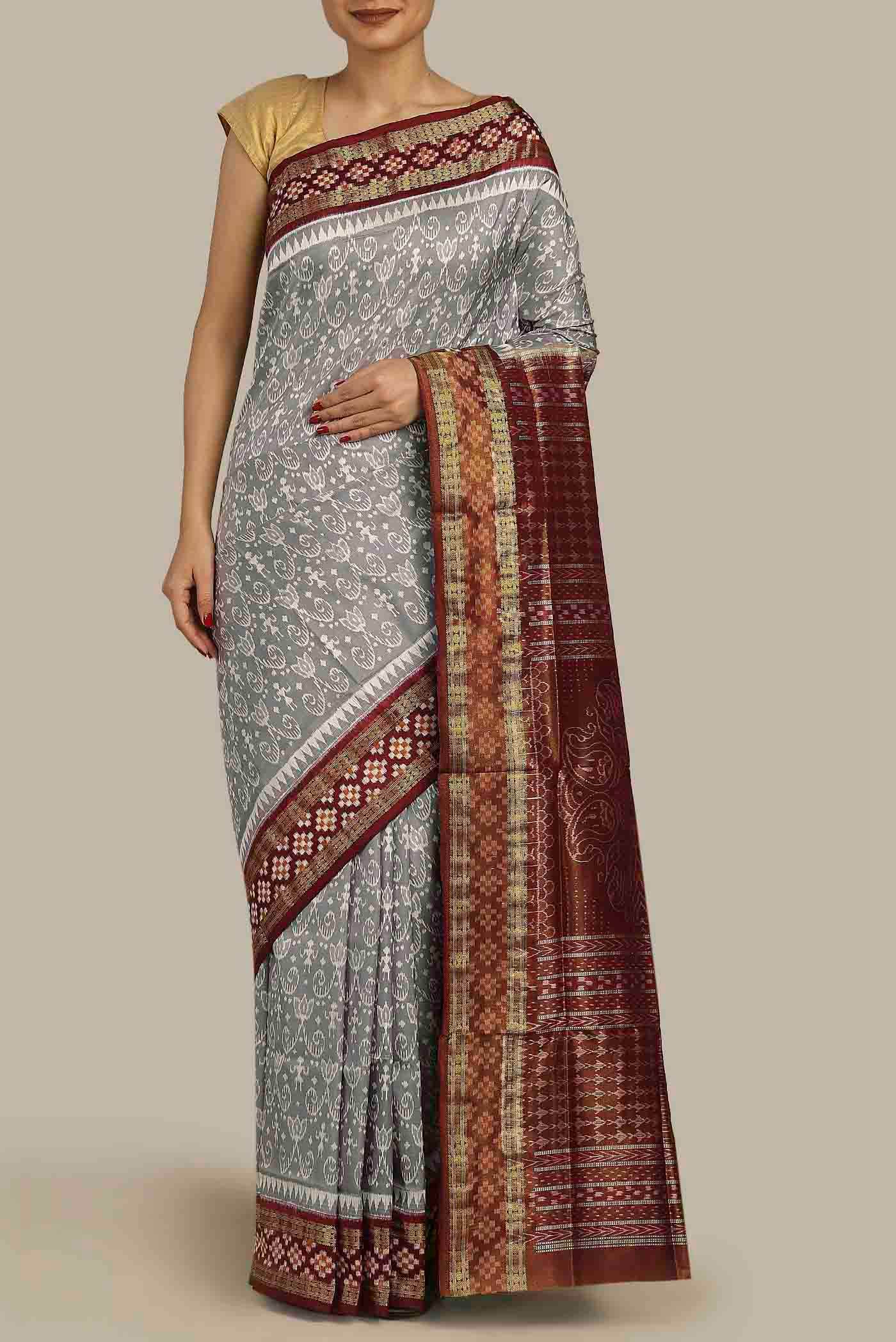Grey Orissa Silk Saree