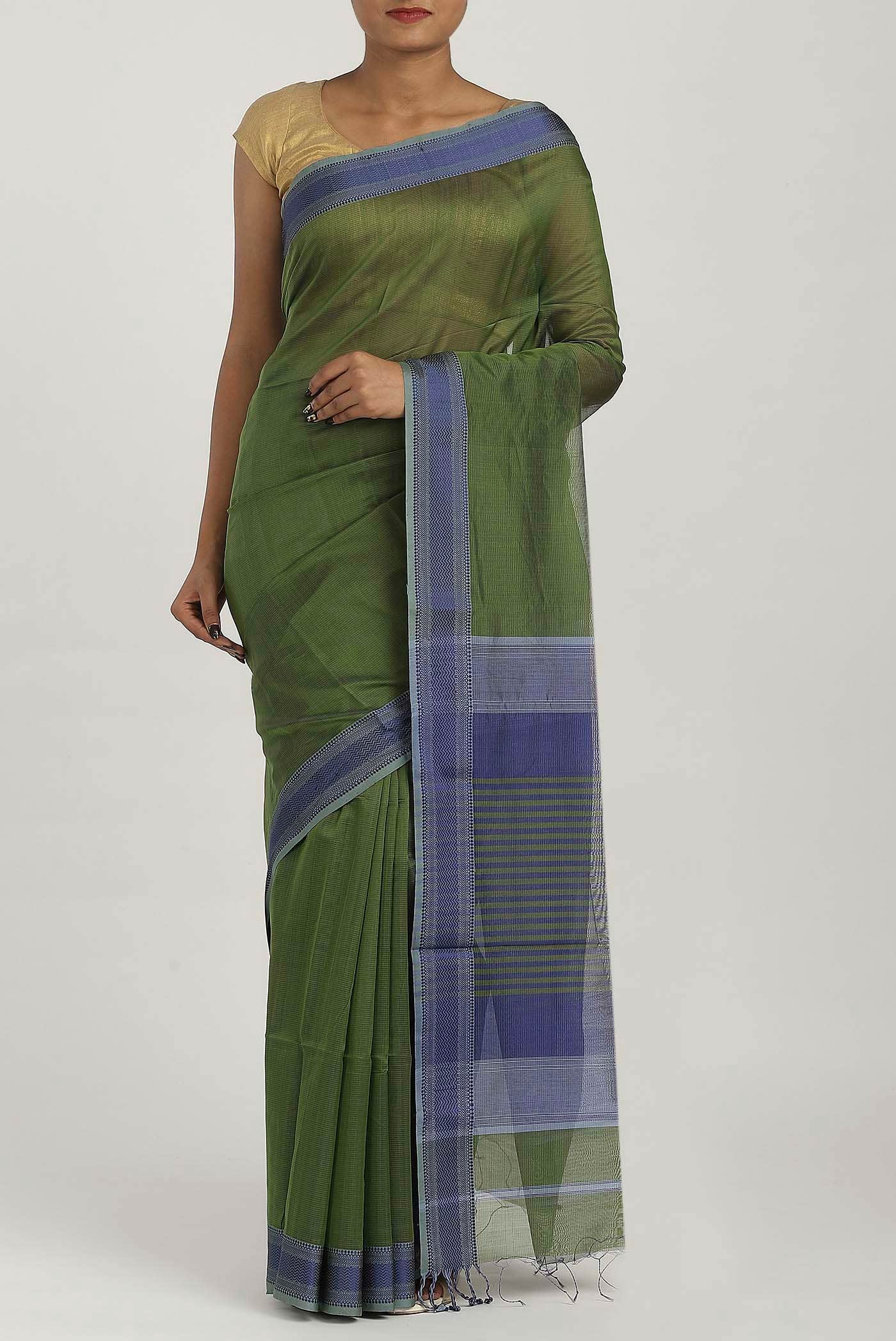 Green Maheshwari Silk Cotton Saree