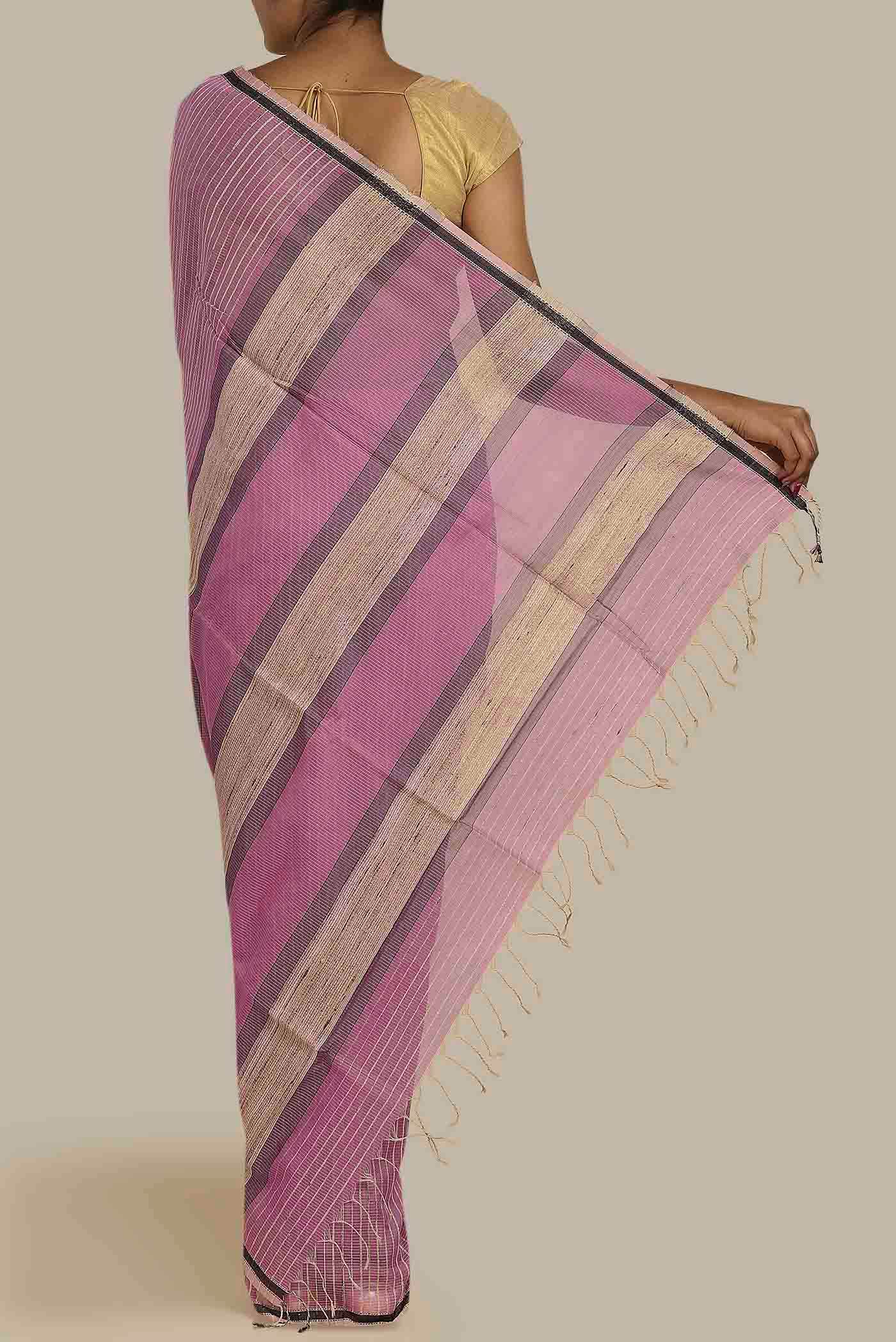 Rose pink Maheshwari Silk Cotton Saree