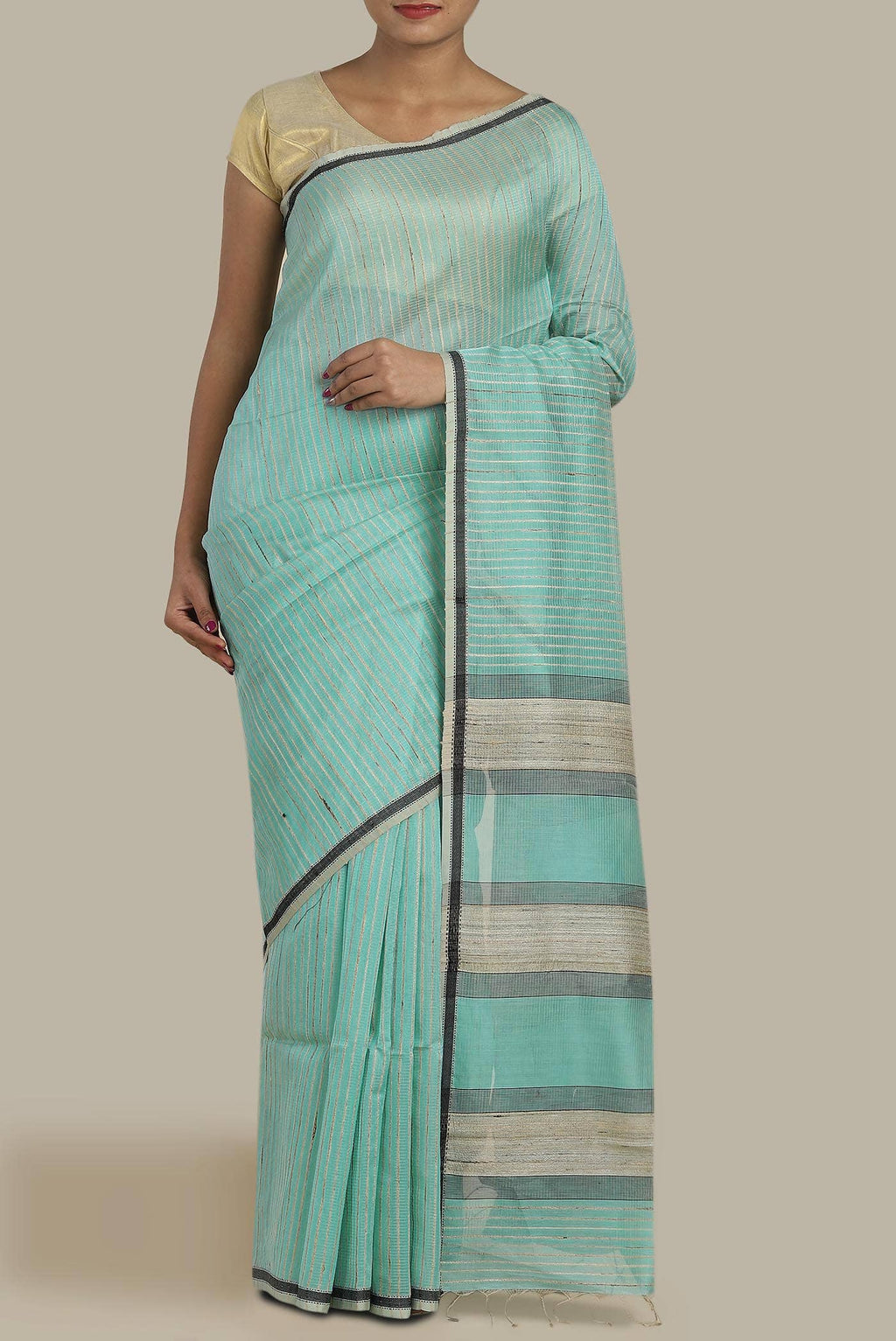 Sea Green Maheshwari Silk Cotton Saree
